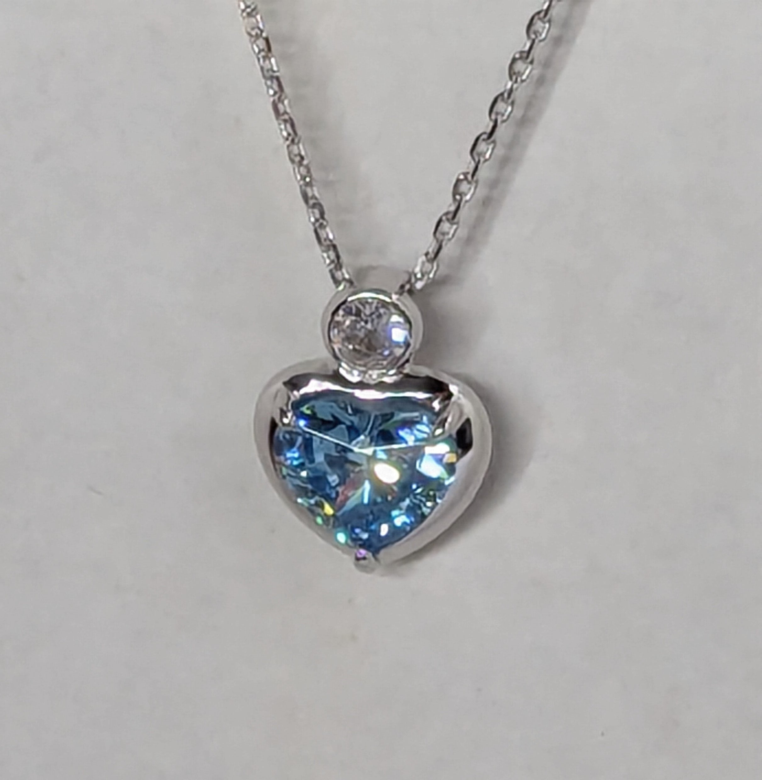 Blue Heart Shaped High Carbon Diamond Necklace