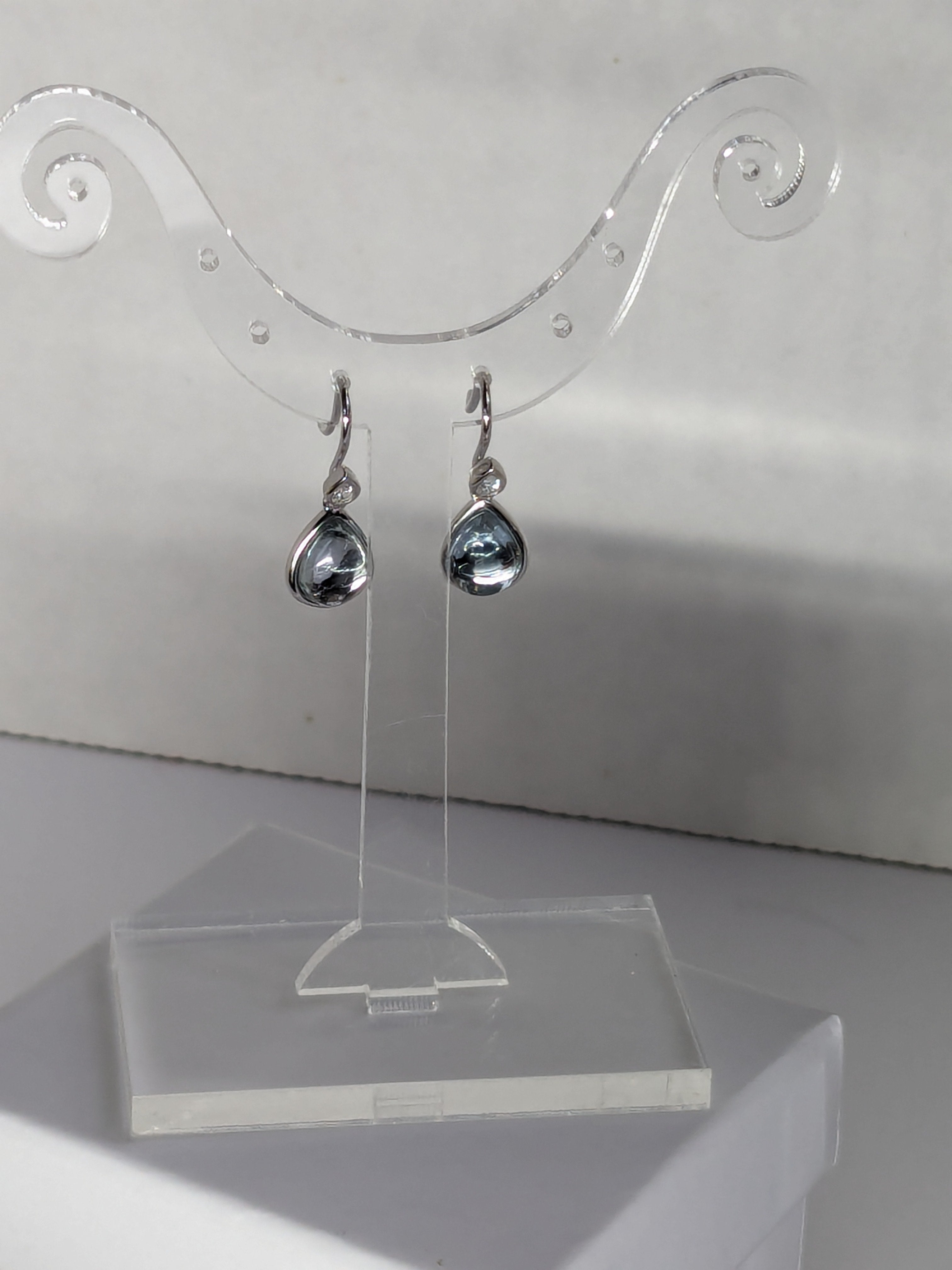 Blue Topaz Cabochon Bohemian Style Waterdrop Short Dangle Earrings