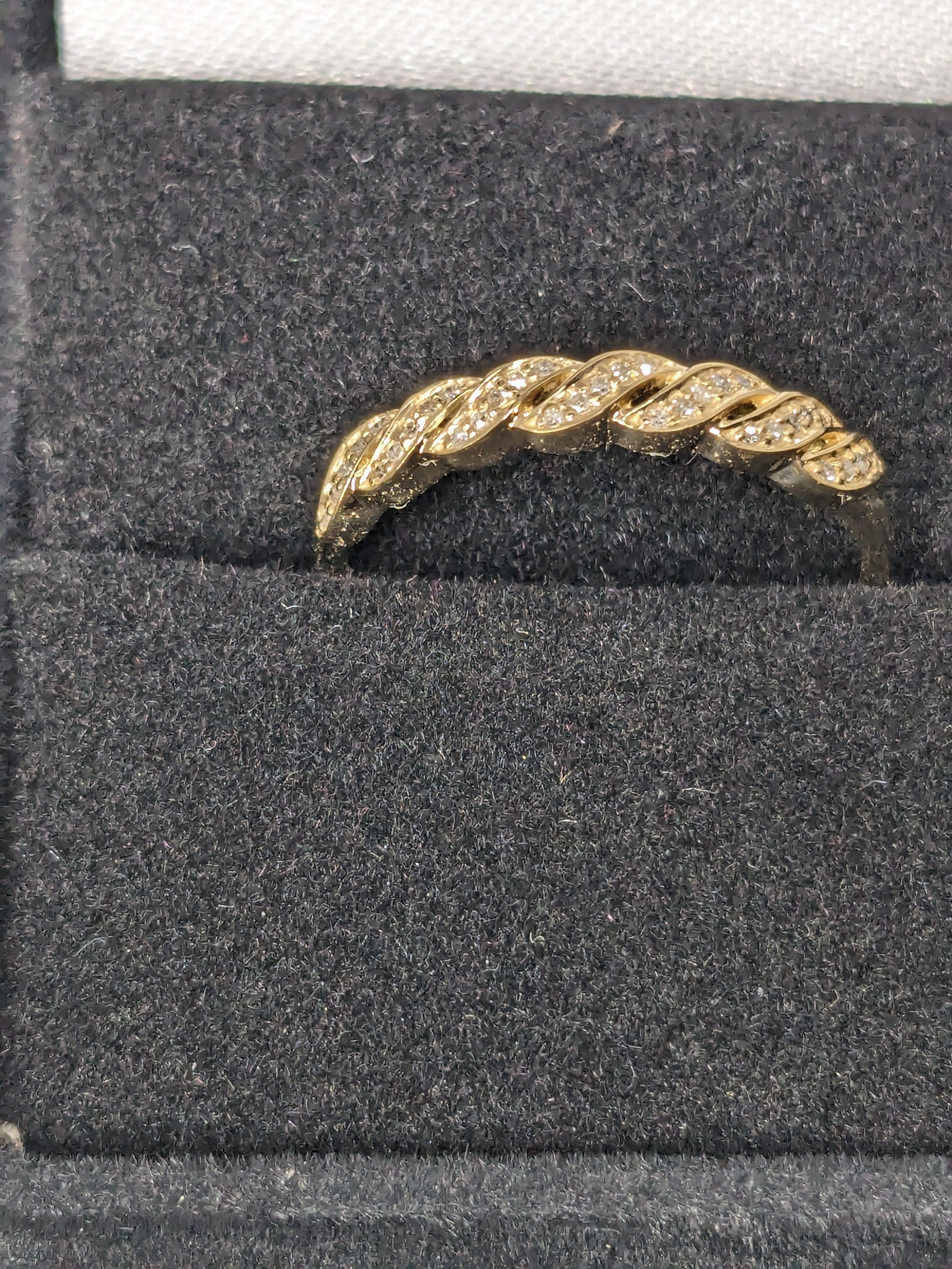 Golden Serenade: Solid 14kt Yellow Gold Twist Wedding Band Ring with .2cttw diamonds