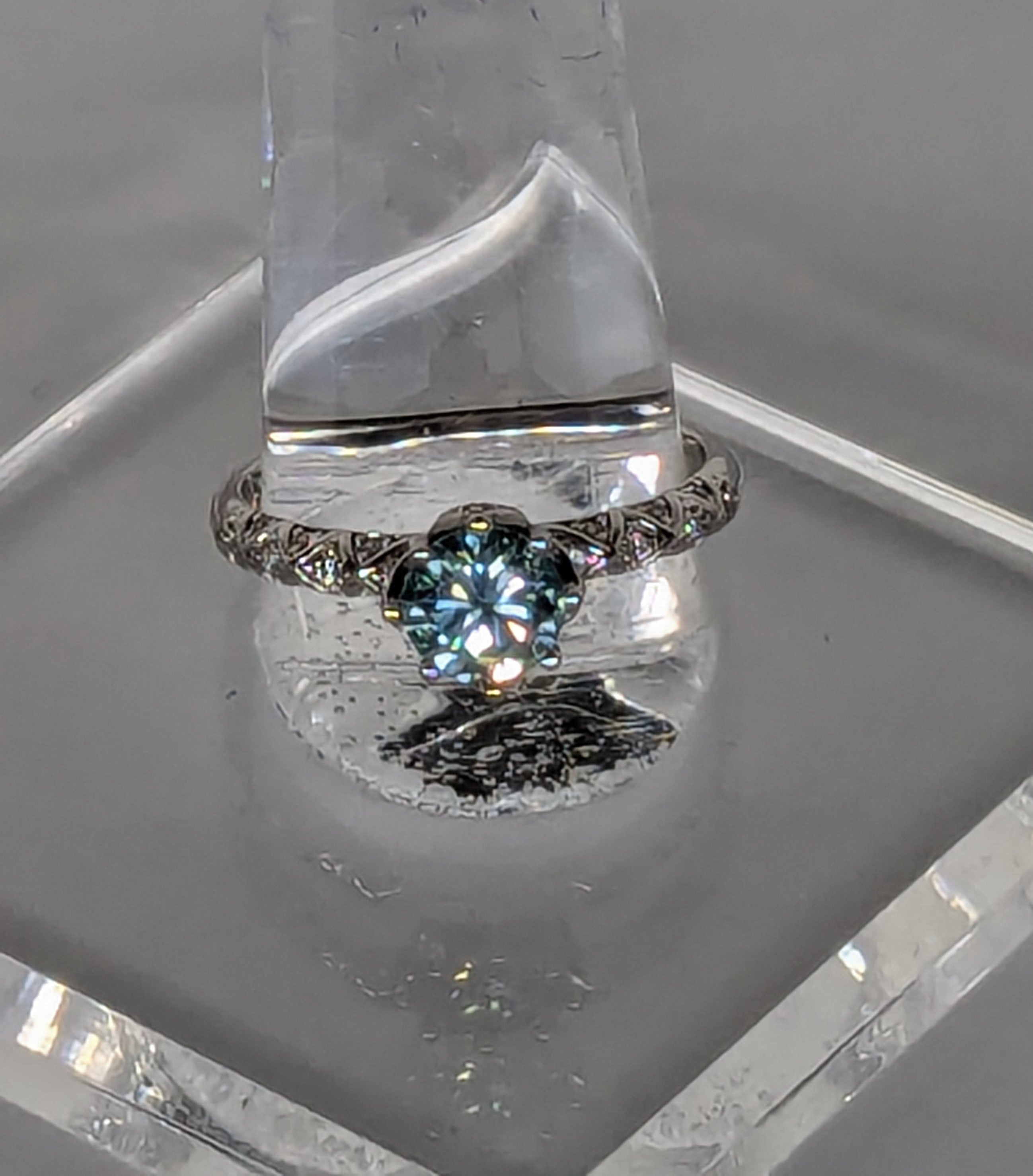 Blue Moissanite Solitaire Ring