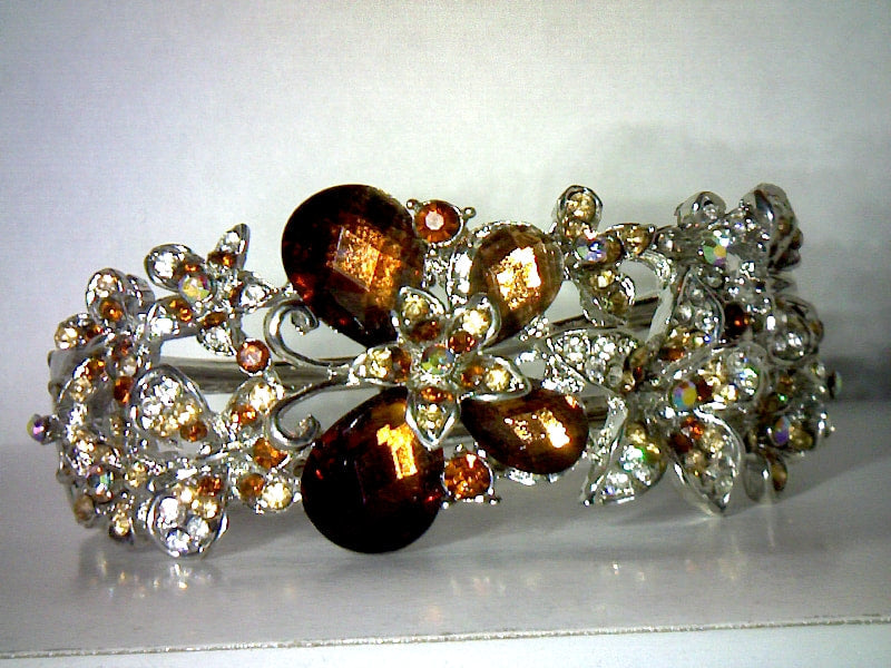 Butterfly Hinged Bracelet in Smokey Topaz and Rhinestone
