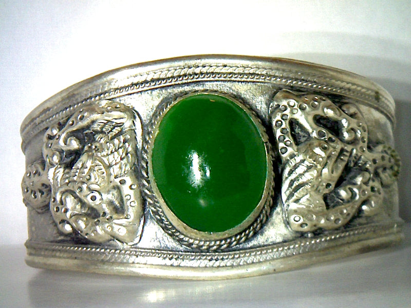 53 carat Natural Green Malachite Cabochon Cuff Bracelet