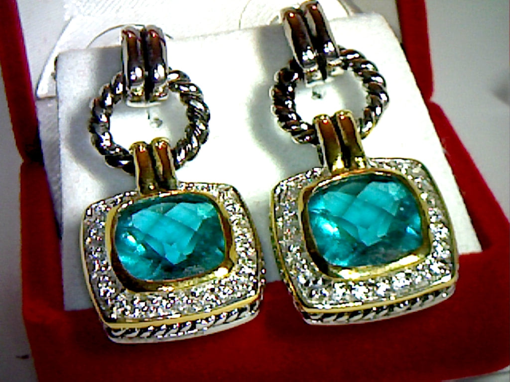 6 Ct Natural London Blue Topaz Door Knocker Post Earrings - Free Shipping