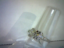 Antique White Emerald Cut Moissanite Ring 7mmx6mm/1.5ct