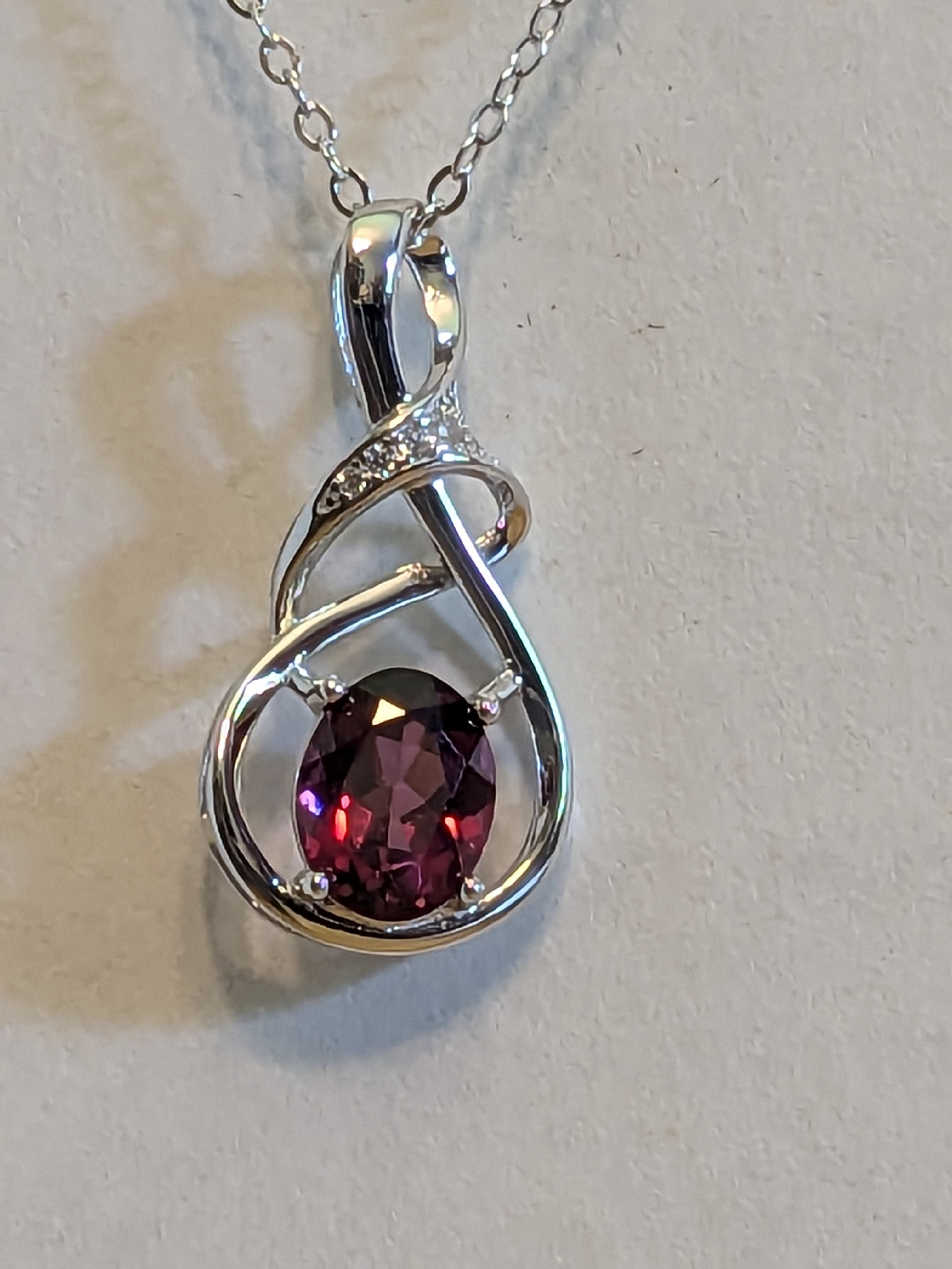 2ct Natural Mined Dark Purple Amethyst Necklace Sterling Silver with Natural White Zircon GemstoneAccents