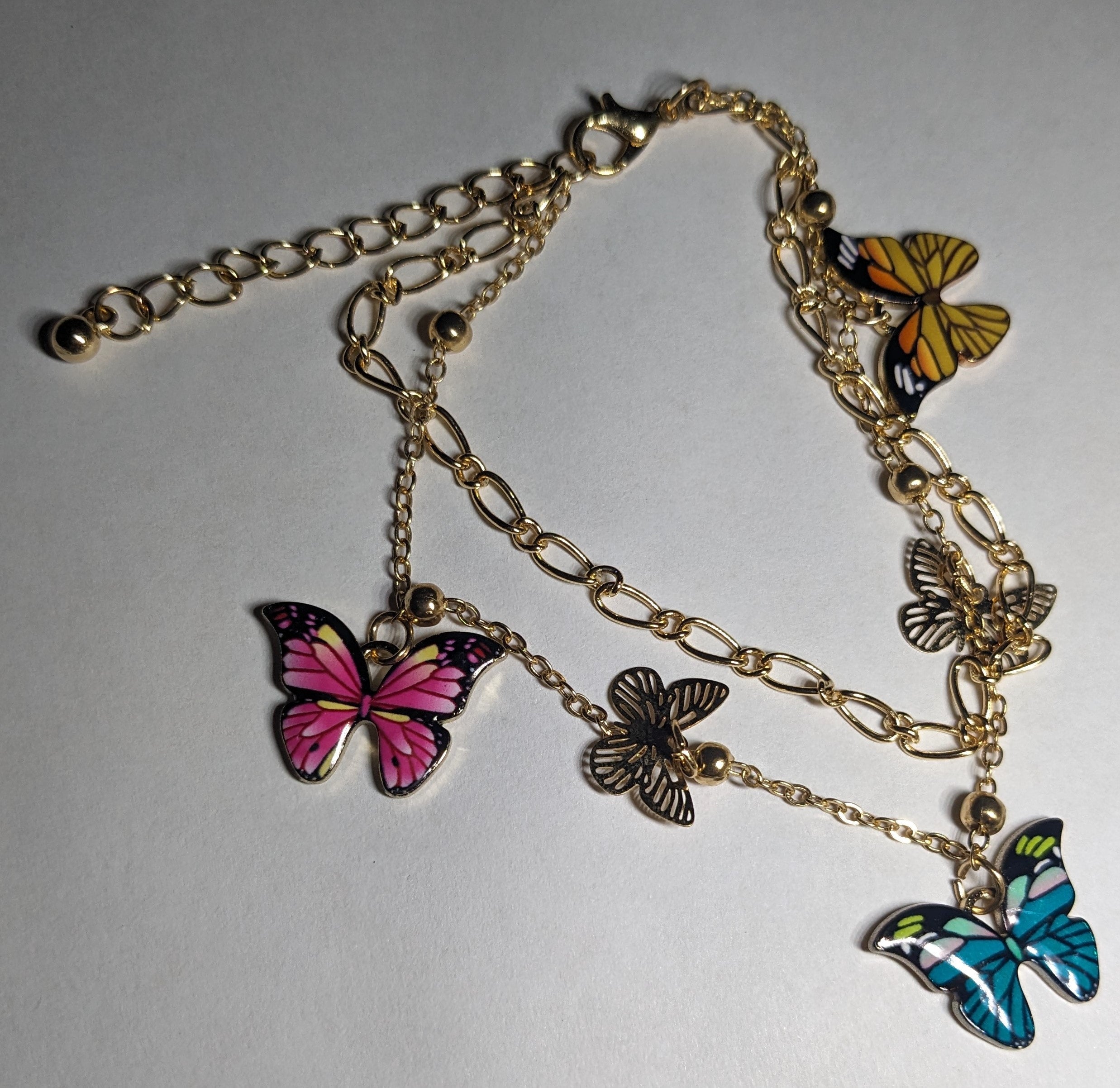 Colorful Defined Butterfly Anklet gold with A Jour gold butterflies and beads