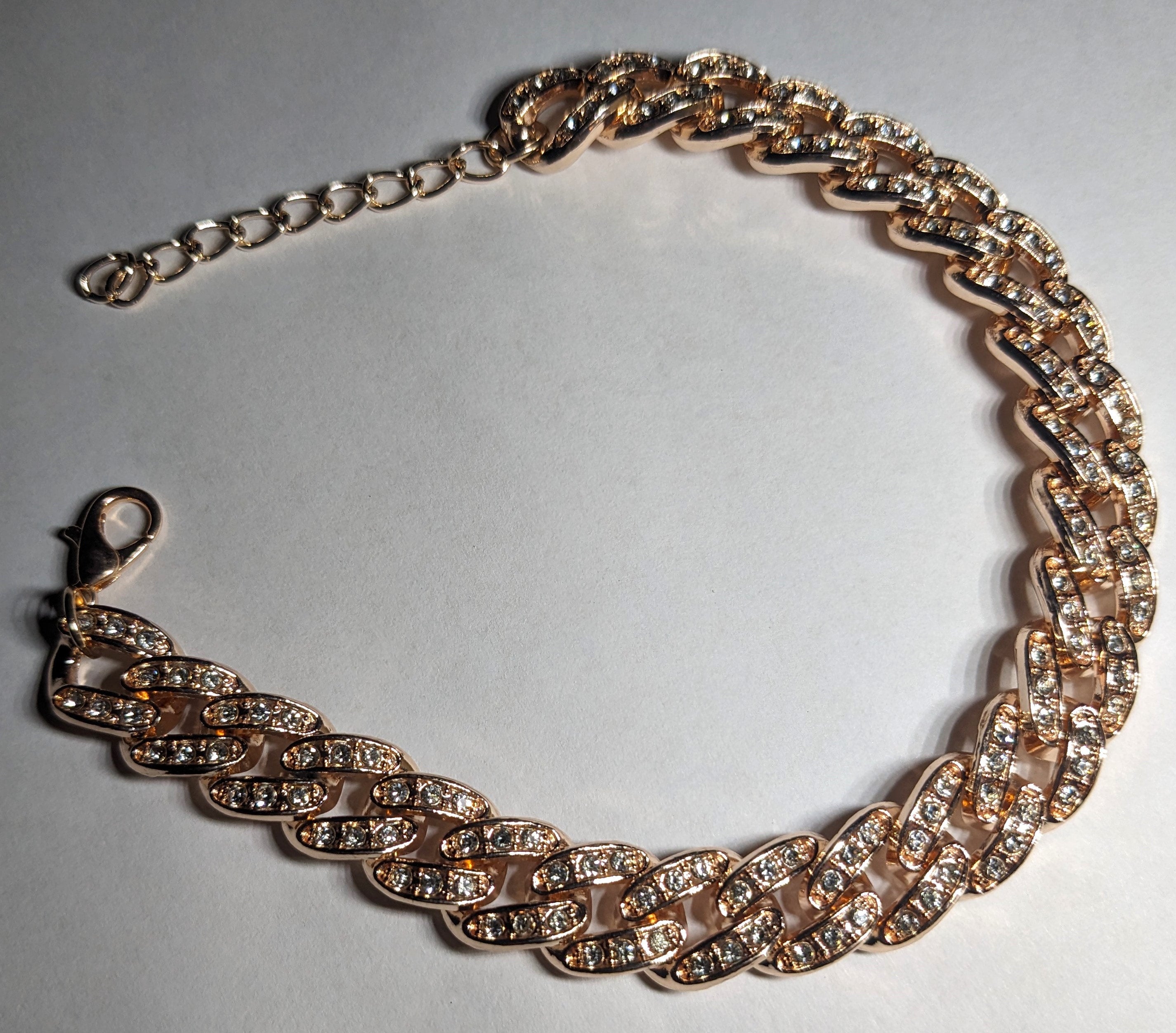 Cuban Chain Link Anklet in Rose Gold Studded with Rhinestones