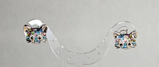 Cat/Kitten Multi-color Crystal Post Earrings choice silver or gold