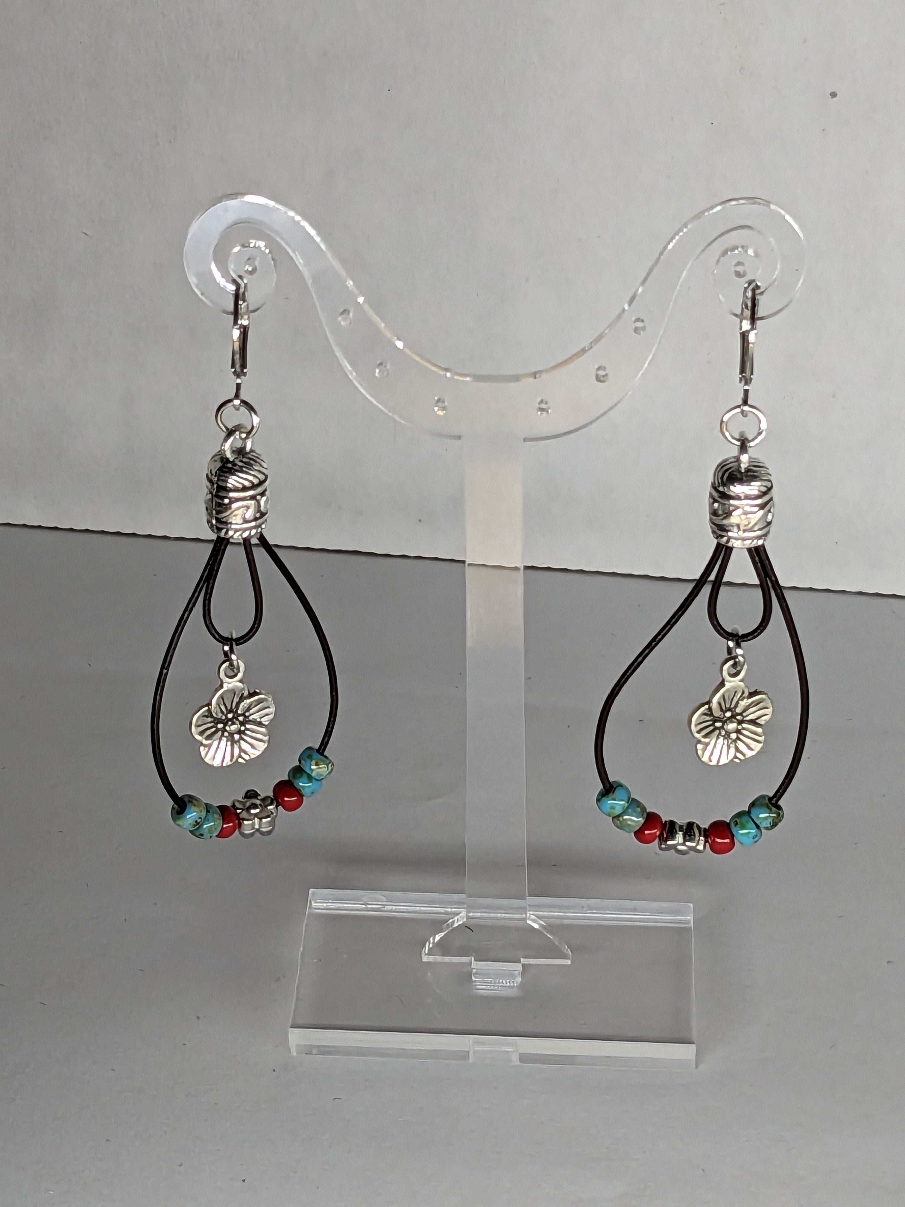 BOHO Crafted Bohemian Teardrop and Flower leverback earrings