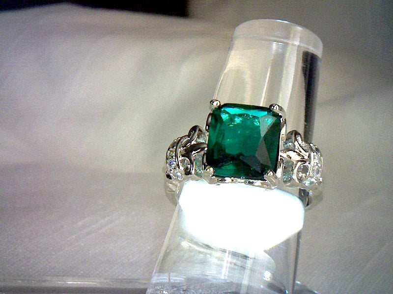Natural 5 Carat Blue-green Princess Cut Topaz Ring Size 7