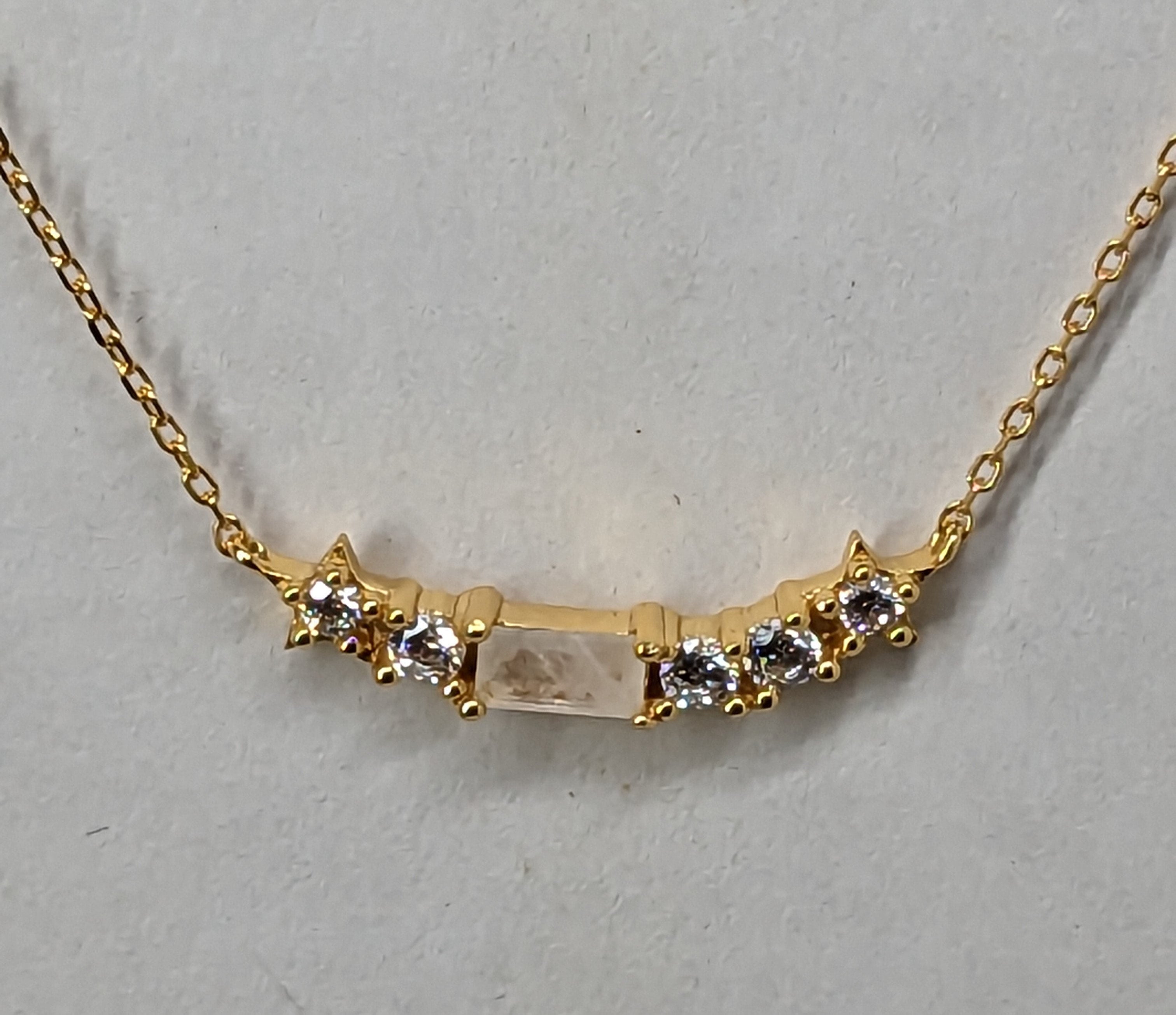 Crescent .20ct Moonstone and Zircon Link Necklace