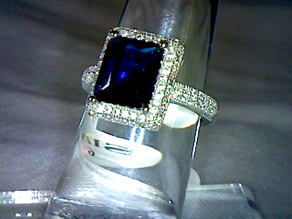 Blue Sapphire Ring 5ct Princess cut with halo