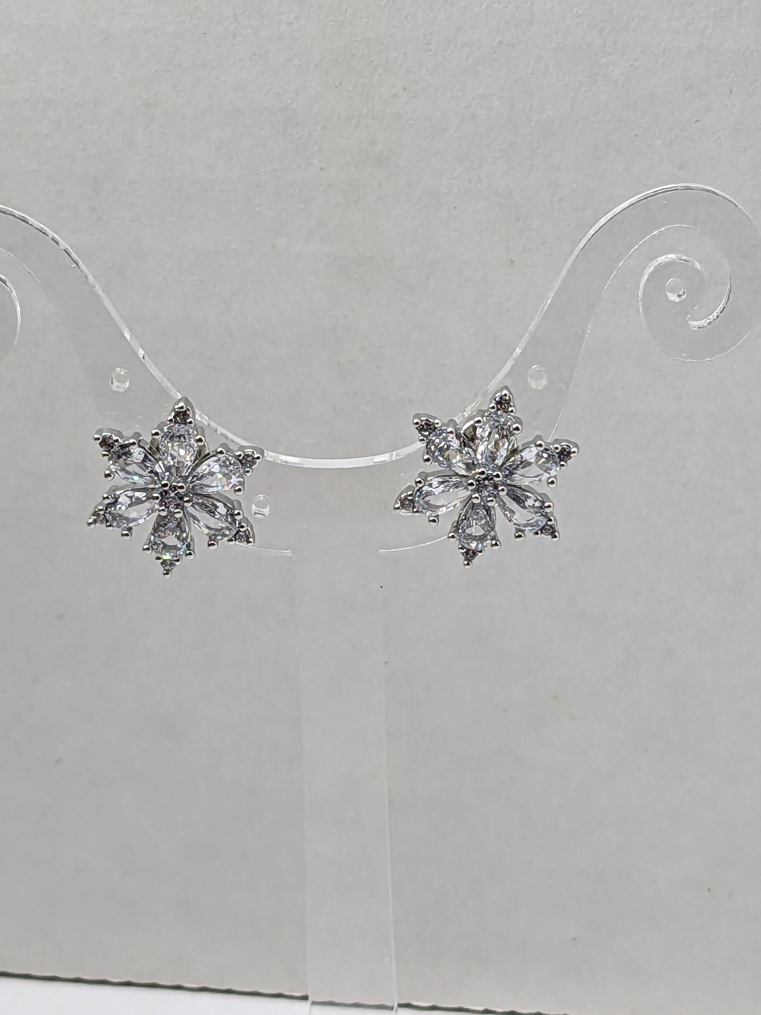 Cubic Zirconia Snowflake Stud Earrings
