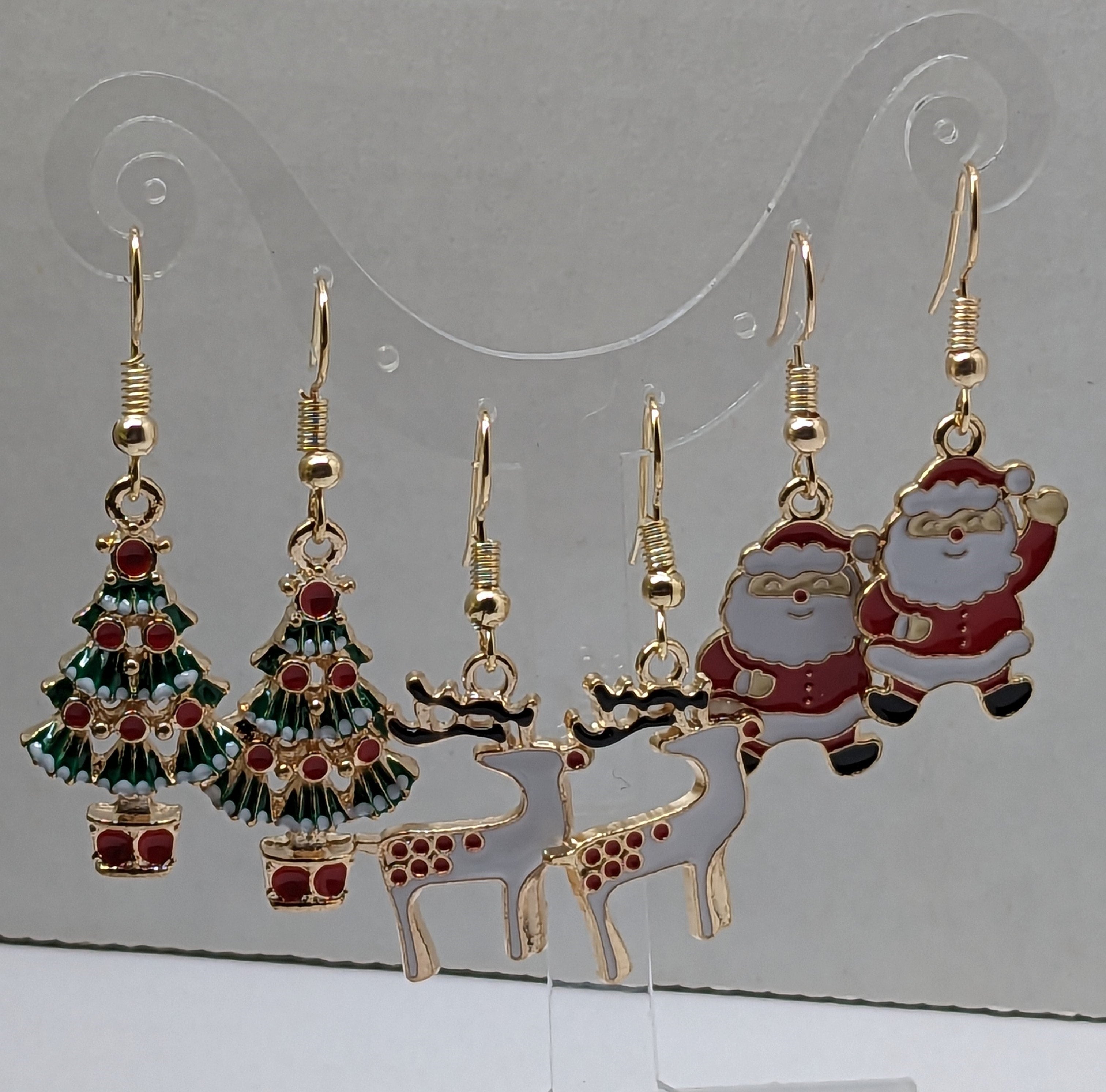 Christmas Tree, Deer, and Santa Dangle Earrings 3 pc set