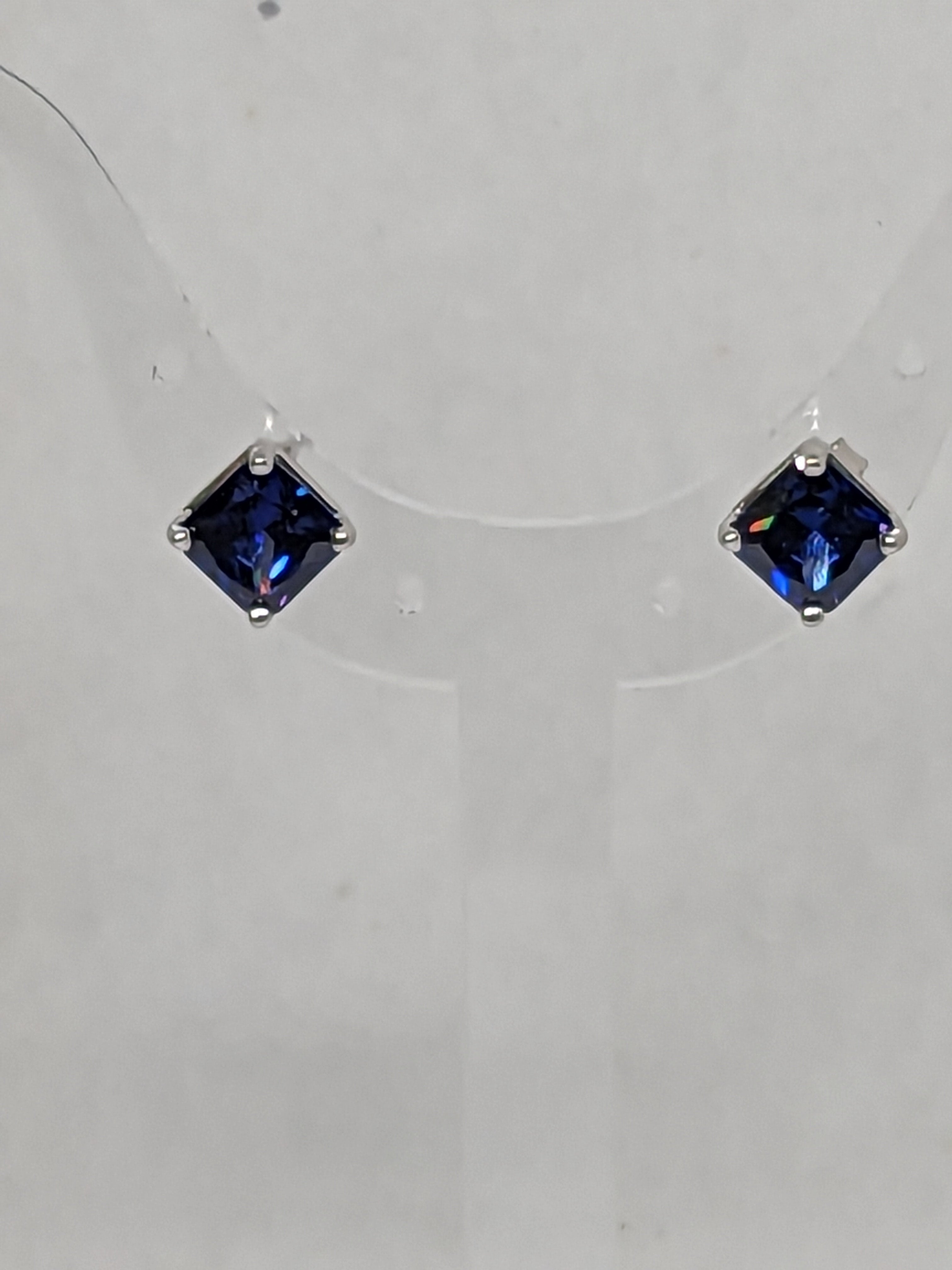 Blue Tanzanite Ascher Cut Stud Earrings