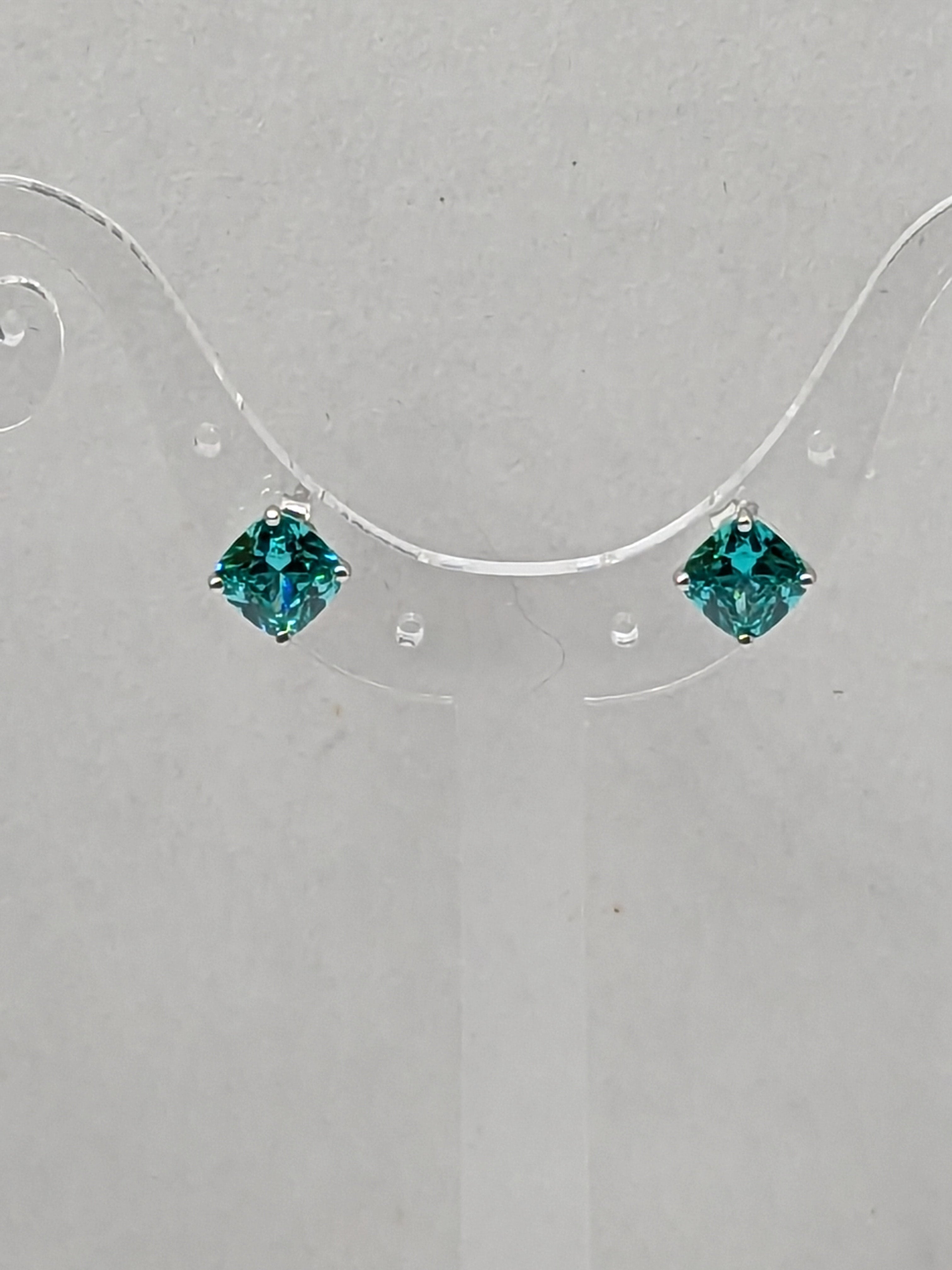 Blue Paraiba Tourmaline aka Deep Teal aka Turquoise Ascher Cut Stud Earrings
