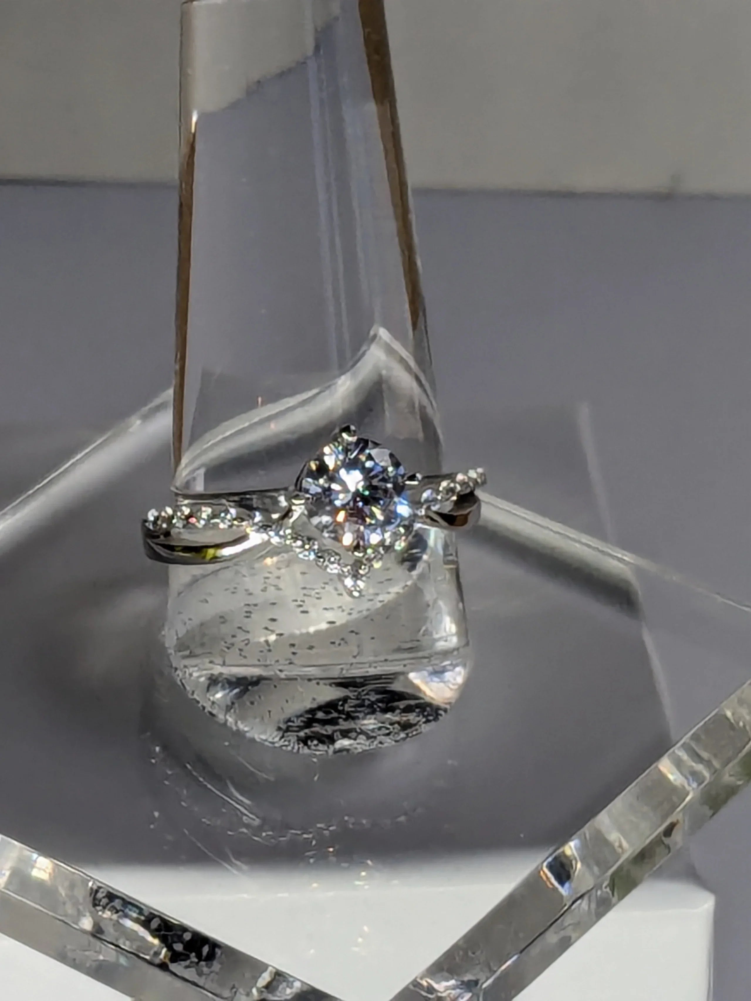 Classic Chevron 1ct Diamond Ring with Half Band Accents