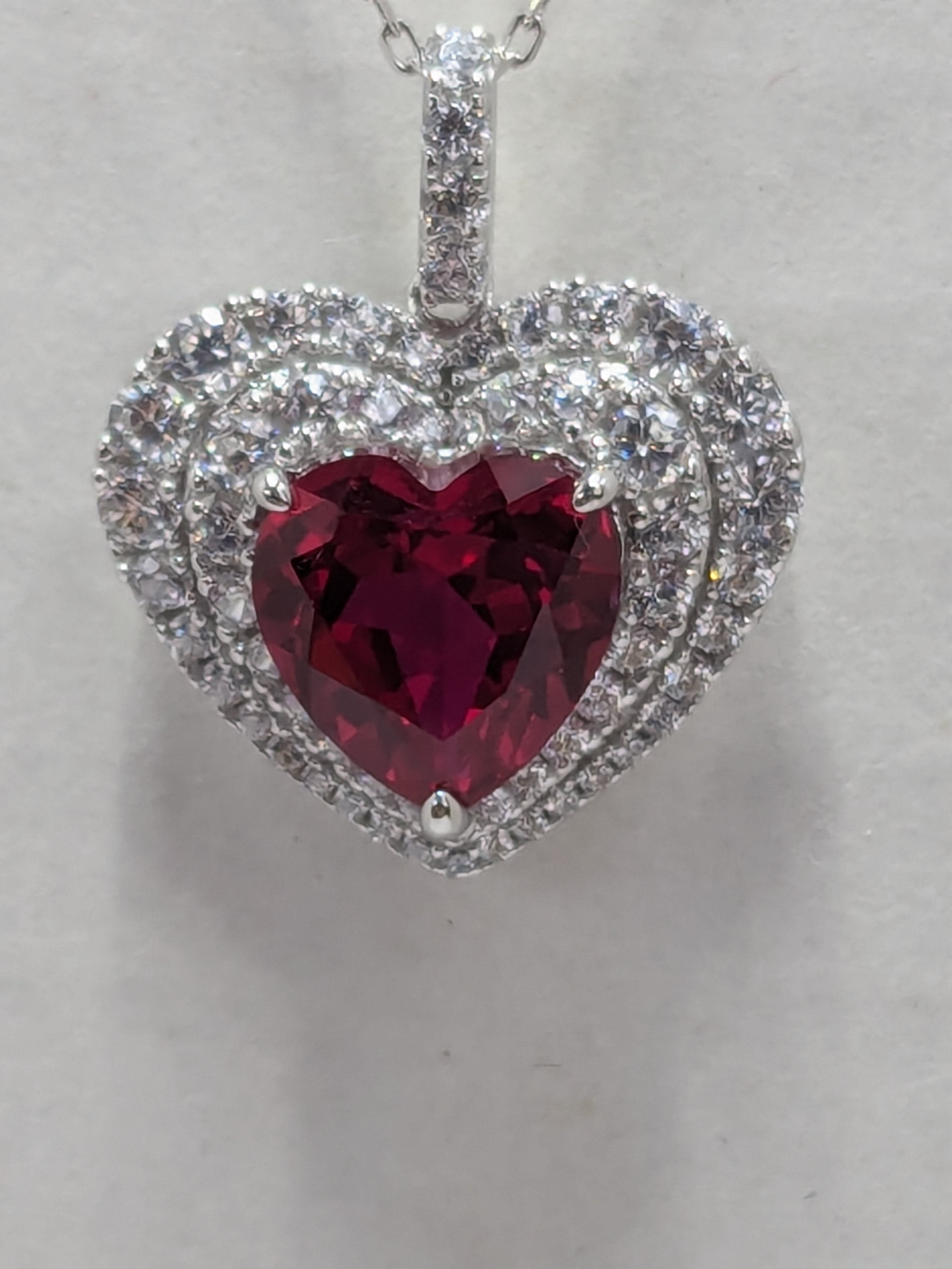 4.5ct Heart Cut Red Faceted Natural Corundum Ruby Necklace