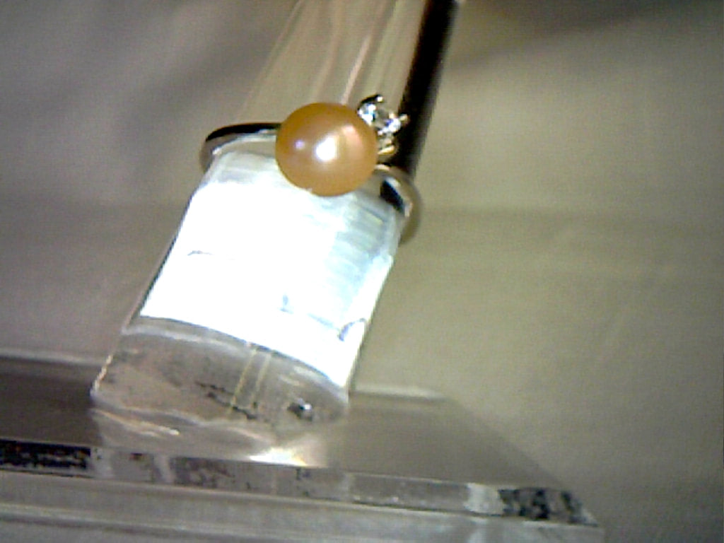 Pink Cultured Pearl Ring 8mm 3ct size 5 Solitaire with one small quartz accent