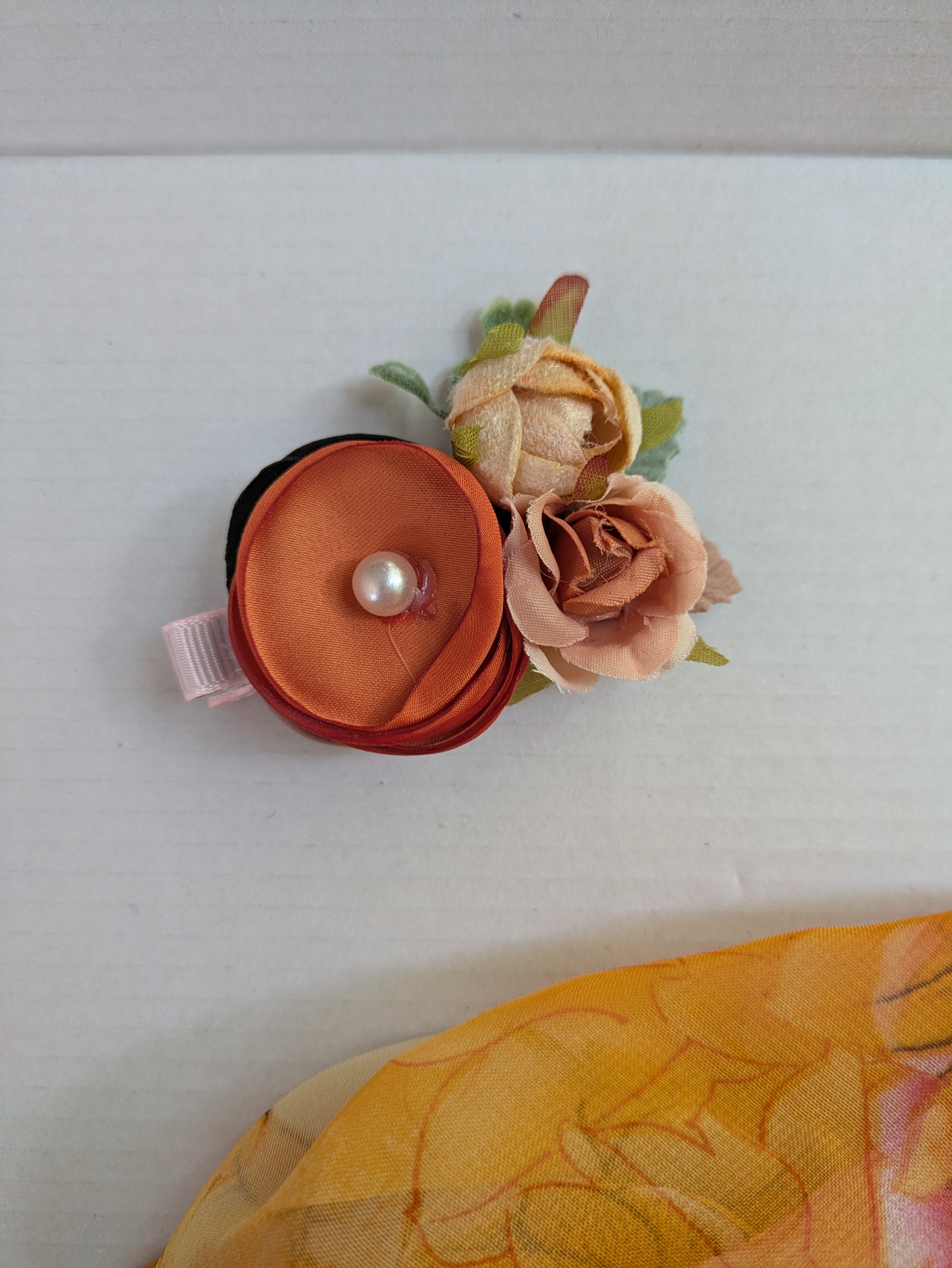 Orange Scarf with Flowers, Hair Clip, 1ct Necklace, Perfume Sample - Bundle C