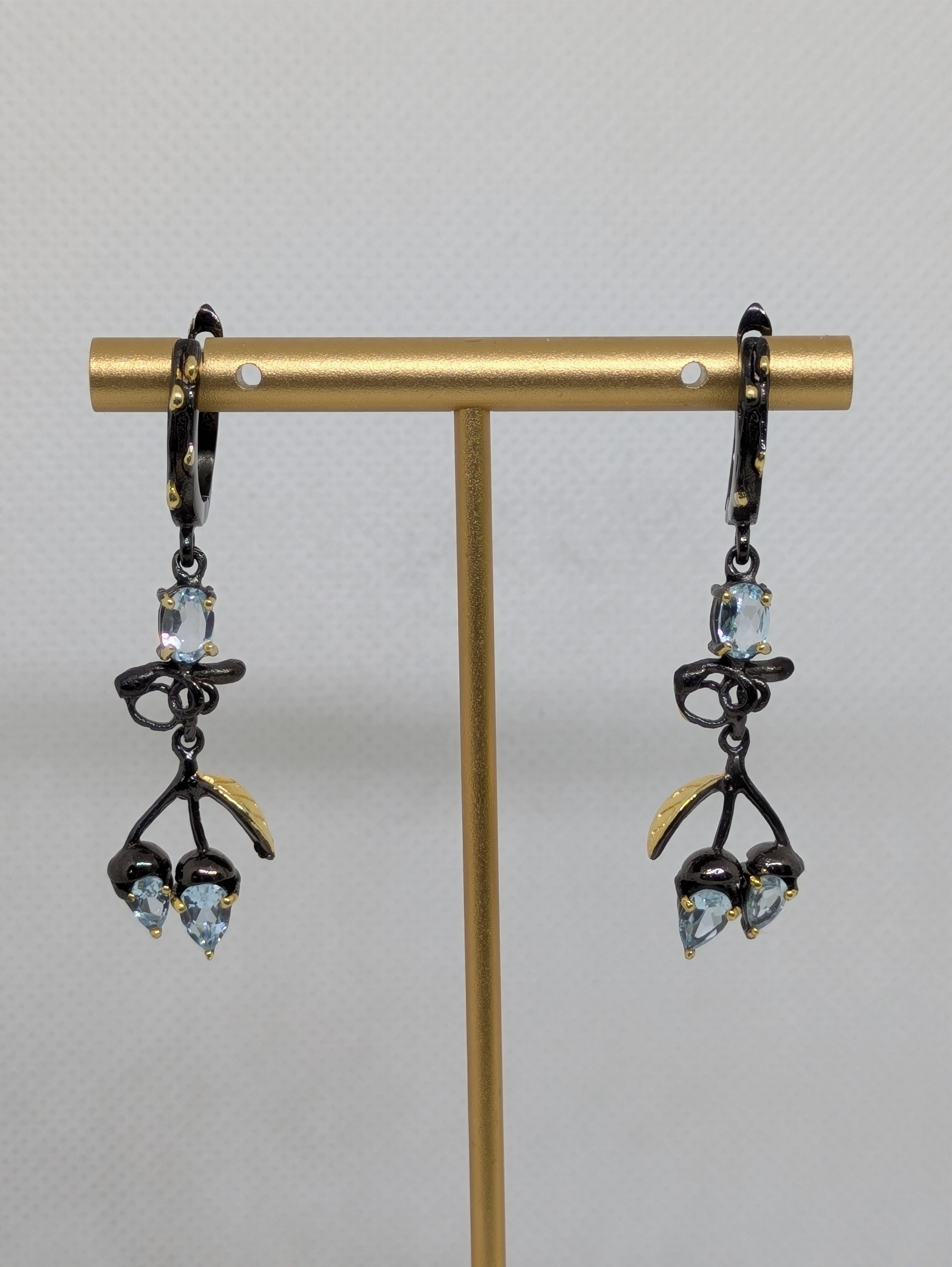 Unique 1.56cttw Natural Blue Topaz dangle Earrings Black Rhodium over 925 Sterling Silver