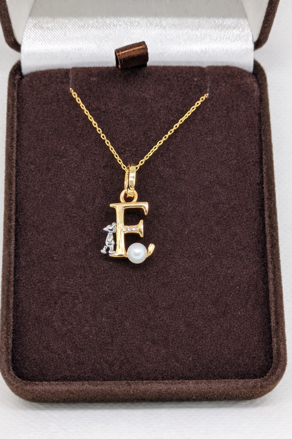 Pearl Initial Necklace with Baby Bear Whimsy Sterling Silver 18kt Gold Letter A-Z Available