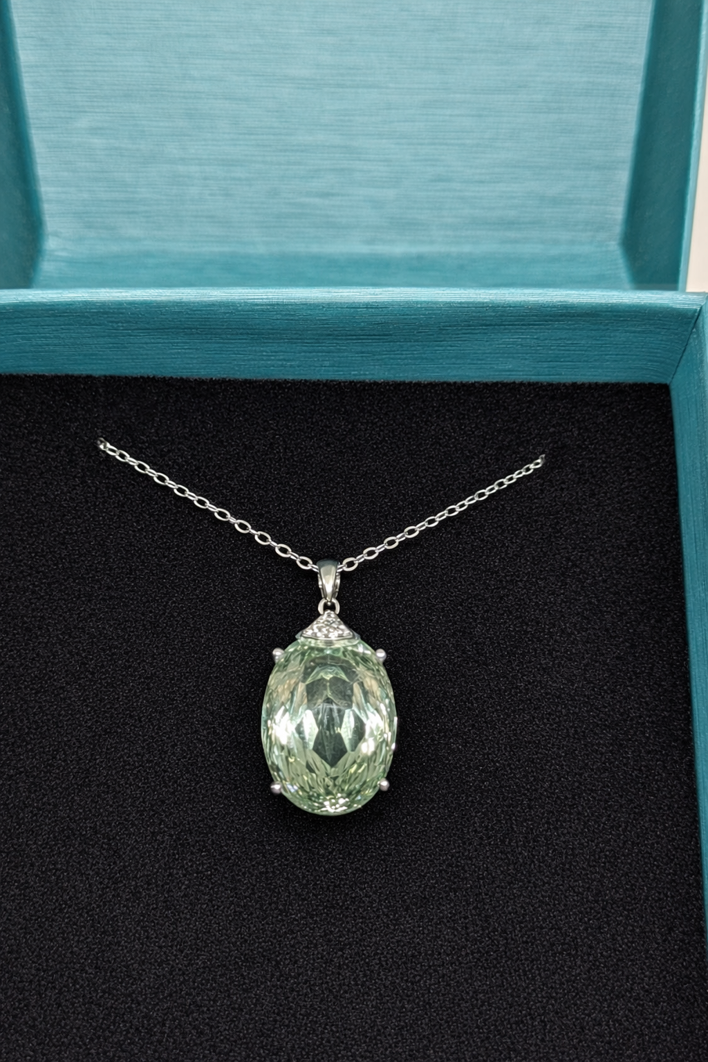 Natural Green Prasiolite Pendant | 9ct Oval Sterling Silver Necklace