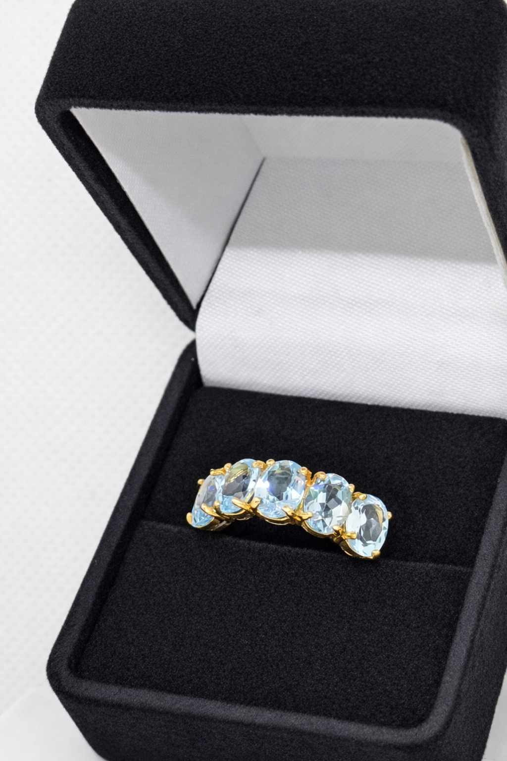 5.5 Carats Natural Blue Topaz Ring with black rhodium banding