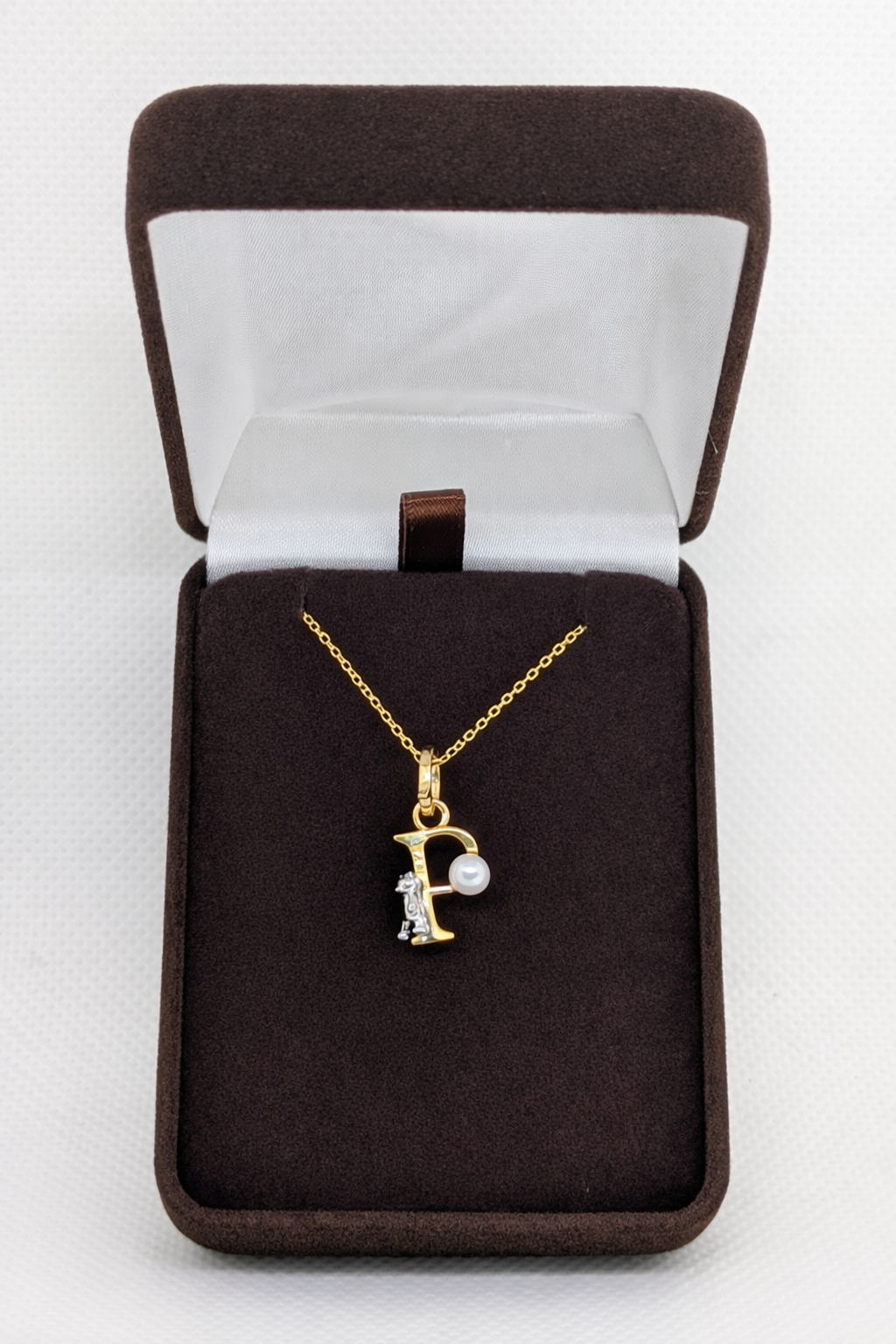 Pearl Initial Necklace with Baby Bear Whimsy Sterling Silver 18kt Gold Letter A-Z Available
