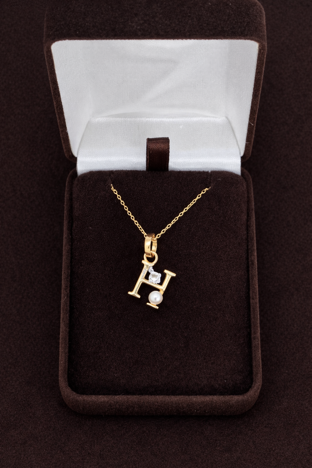 Pearl Initial Necklace with Baby Bear Whimsy Sterling Silver 18kt Gold Letter A-Z Available