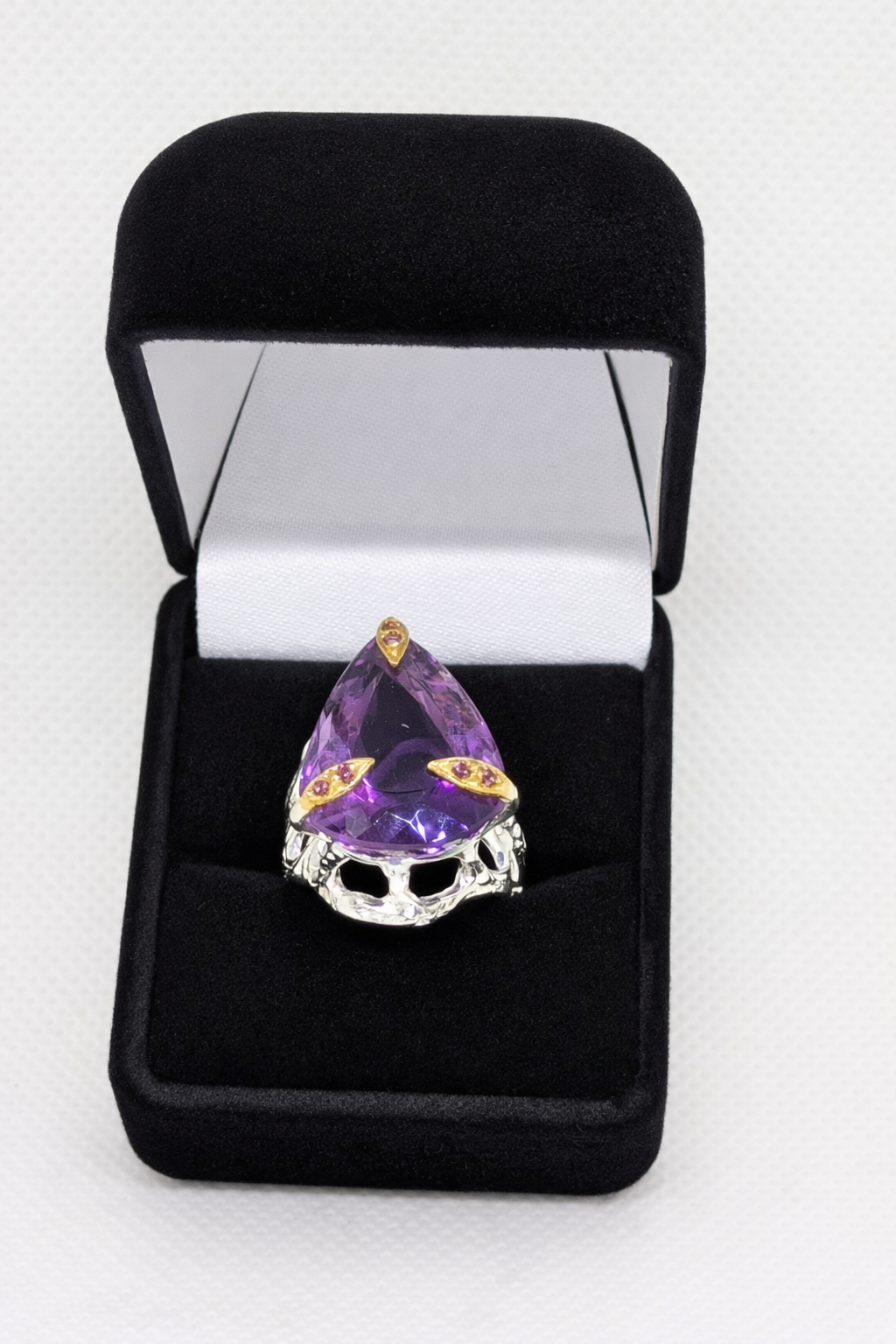 AAA Natural Ametrine Ring • 25ct Pear Cut • Sterling Silver & Gold Accents