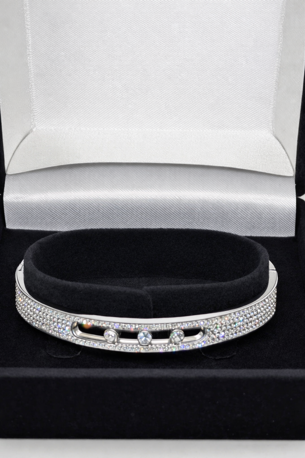 Stackable Hinged Bangle in Stainless Steel – Studded Anniversary‑Style Design in Silver or 18K Gold‑Plated Finish