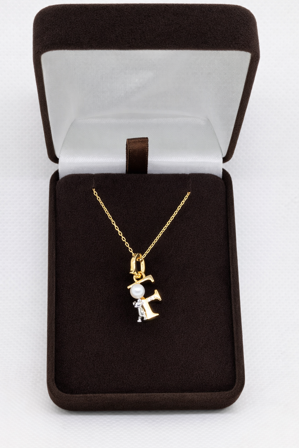 Pearl Initial Necklace with Baby Bear Whimsy Sterling Silver 18kt Gold Letter A-Z Available
