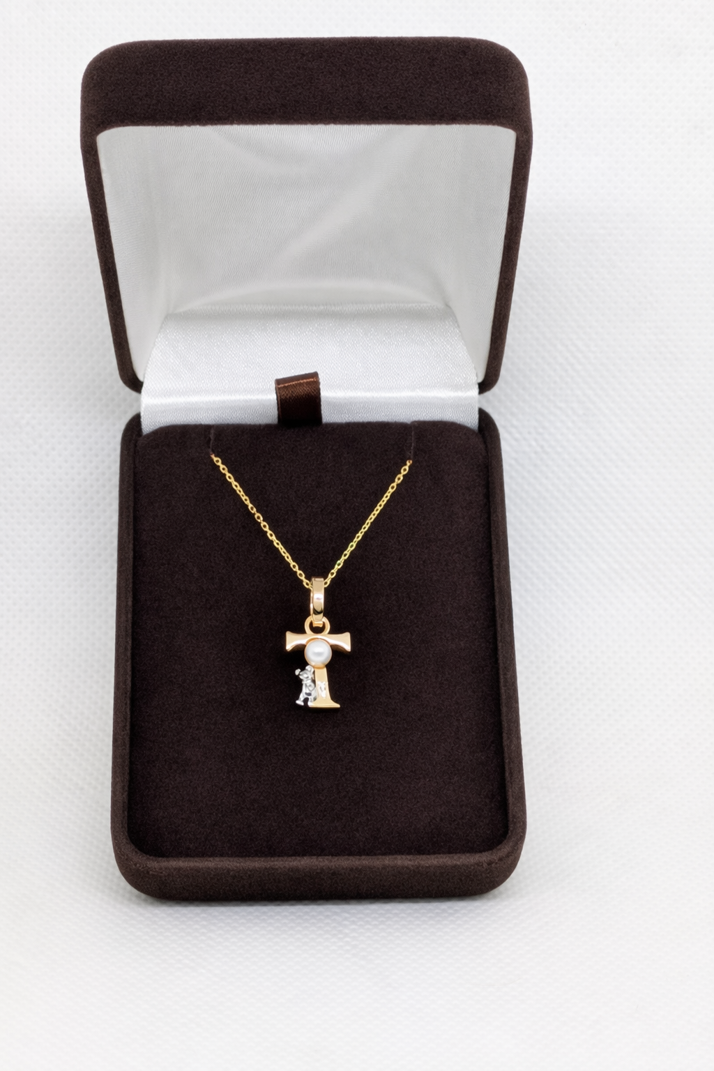 Pearl Initial Necklace with Baby Bear Whimsy Sterling Silver 18kt Gold Letter A-Z Available