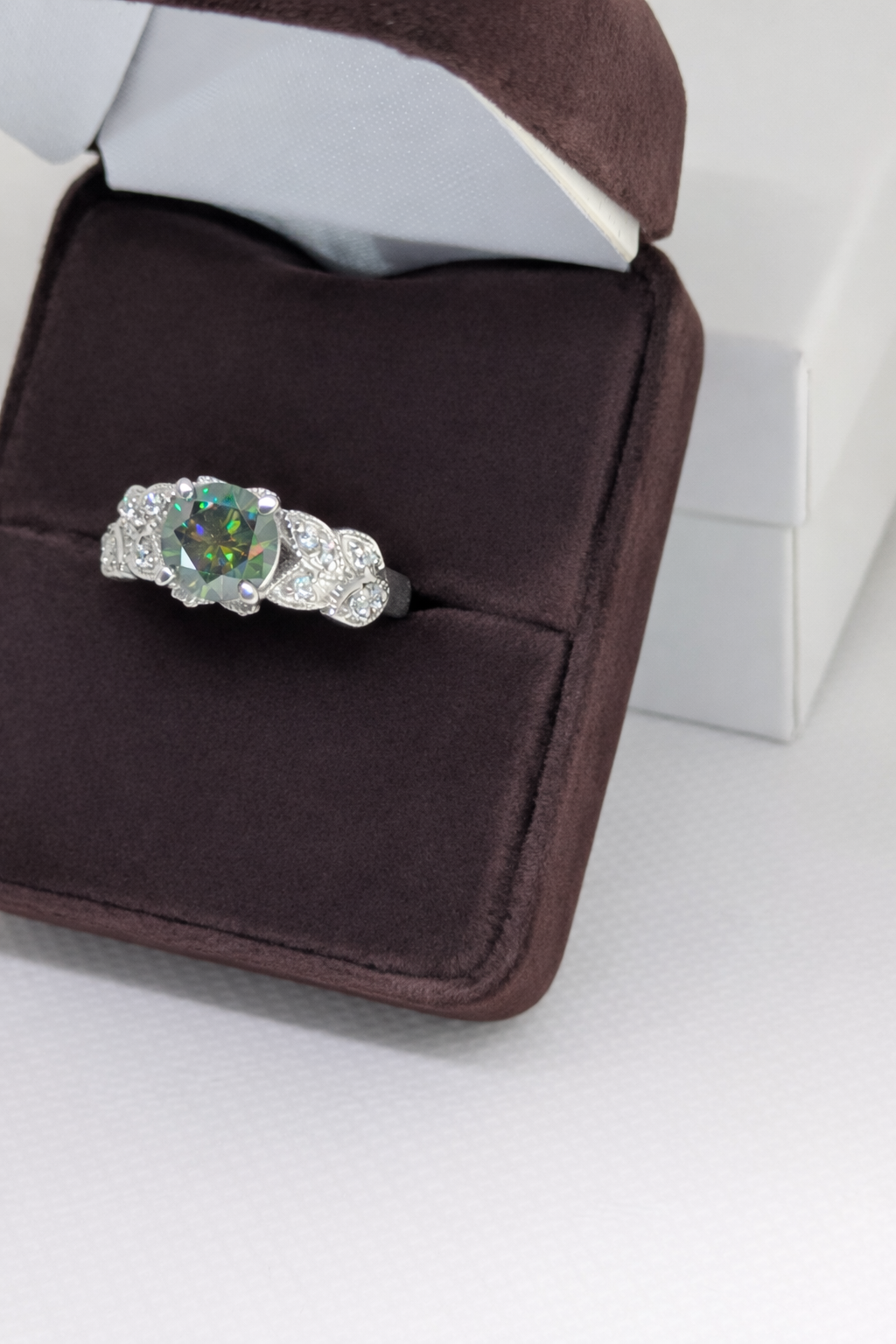 1ct Faceted Green Quartz Solitaire Ring with Micro‑Pavé White Topaz | Sterling Silver