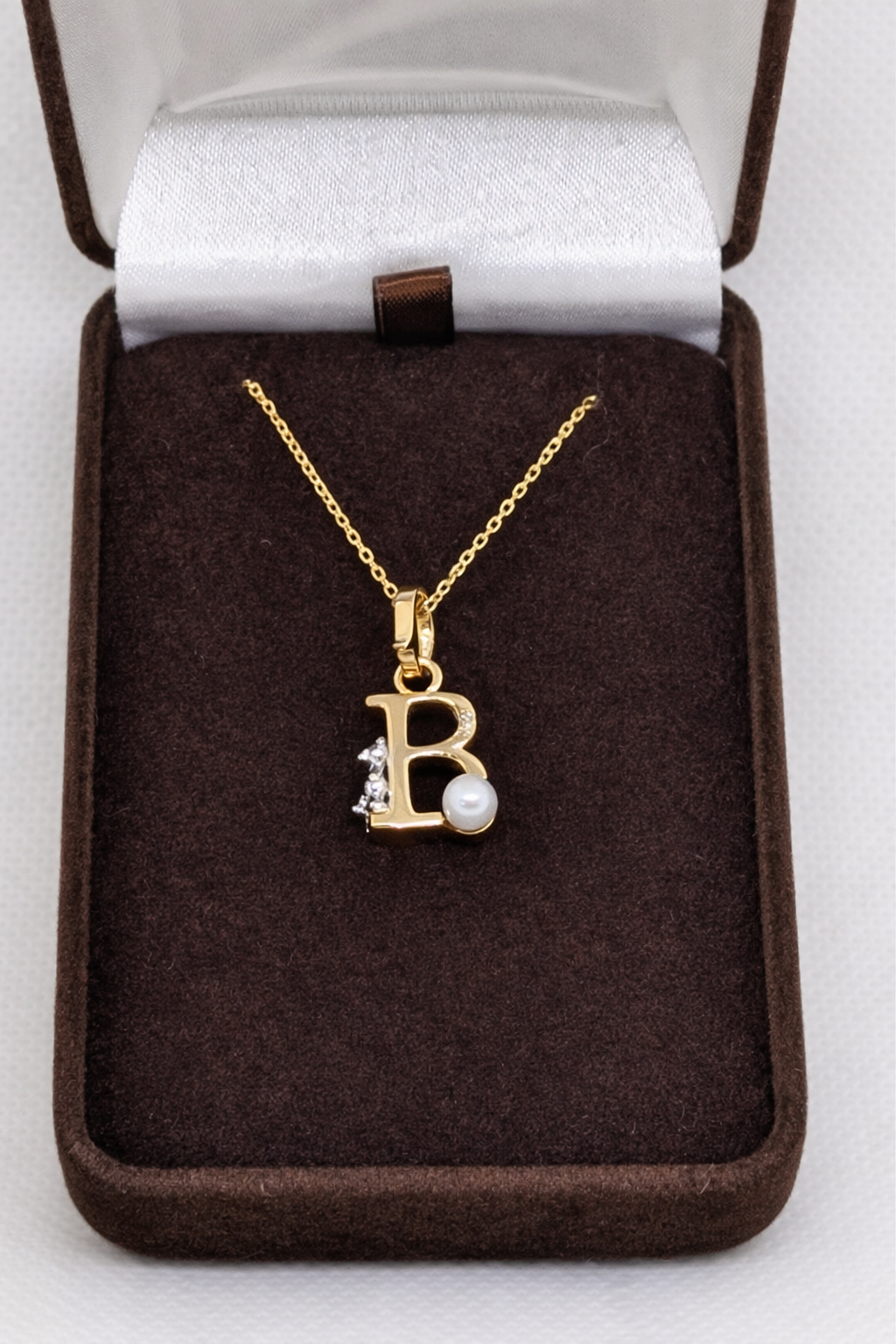 Pearl Initial Necklace with Baby Bear Whimsy Sterling Silver 18kt Gold Letter A-Z Available