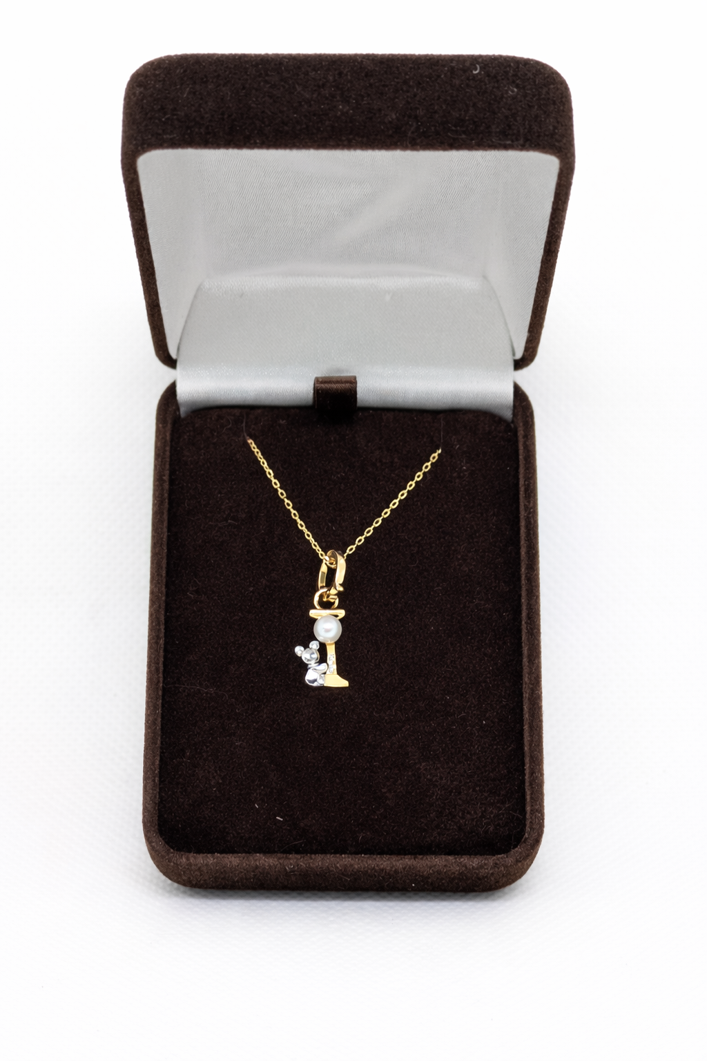 Pearl Initial Necklace with Baby Bear Whimsy Sterling Silver 18kt Gold Letter A-Z Available