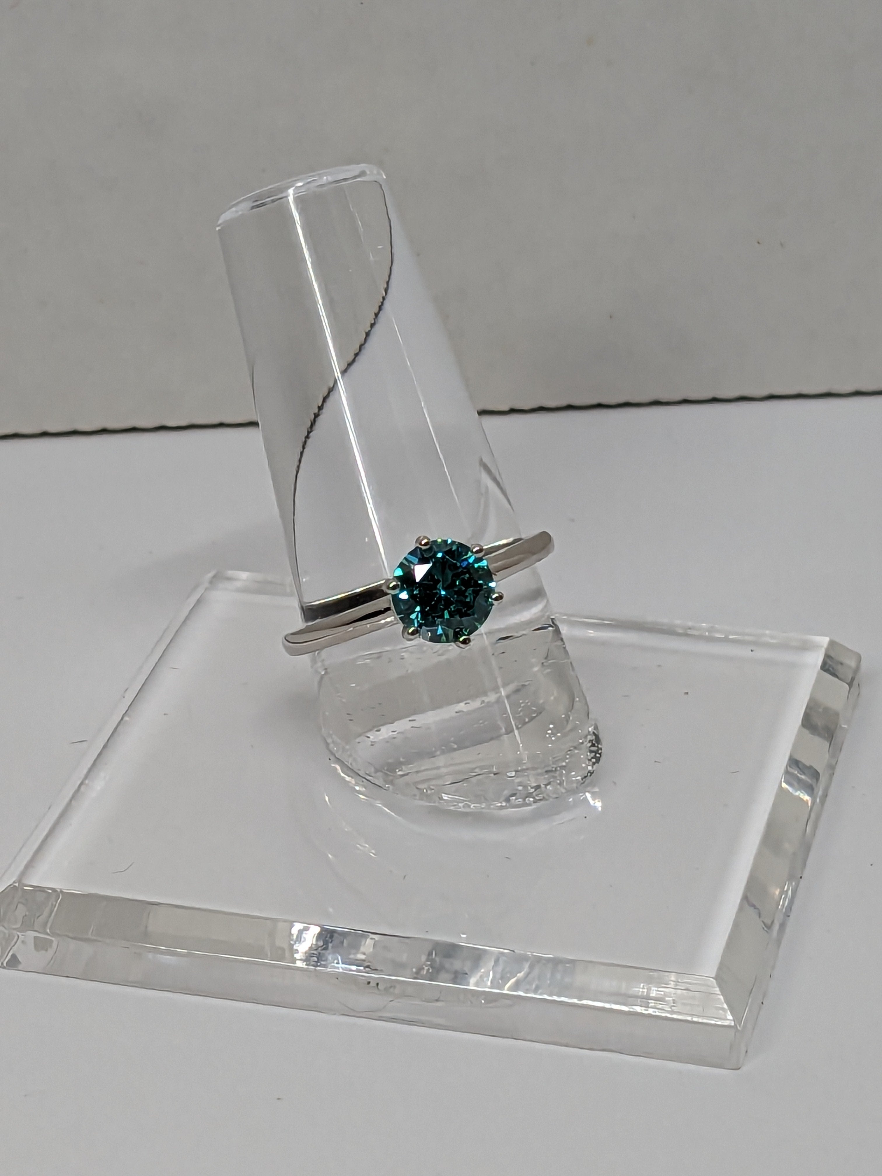 1ct Paraíba‑Color Hydrothermal Quartz Solitaire Ring • Rhodium‑Finished .925 Silver
