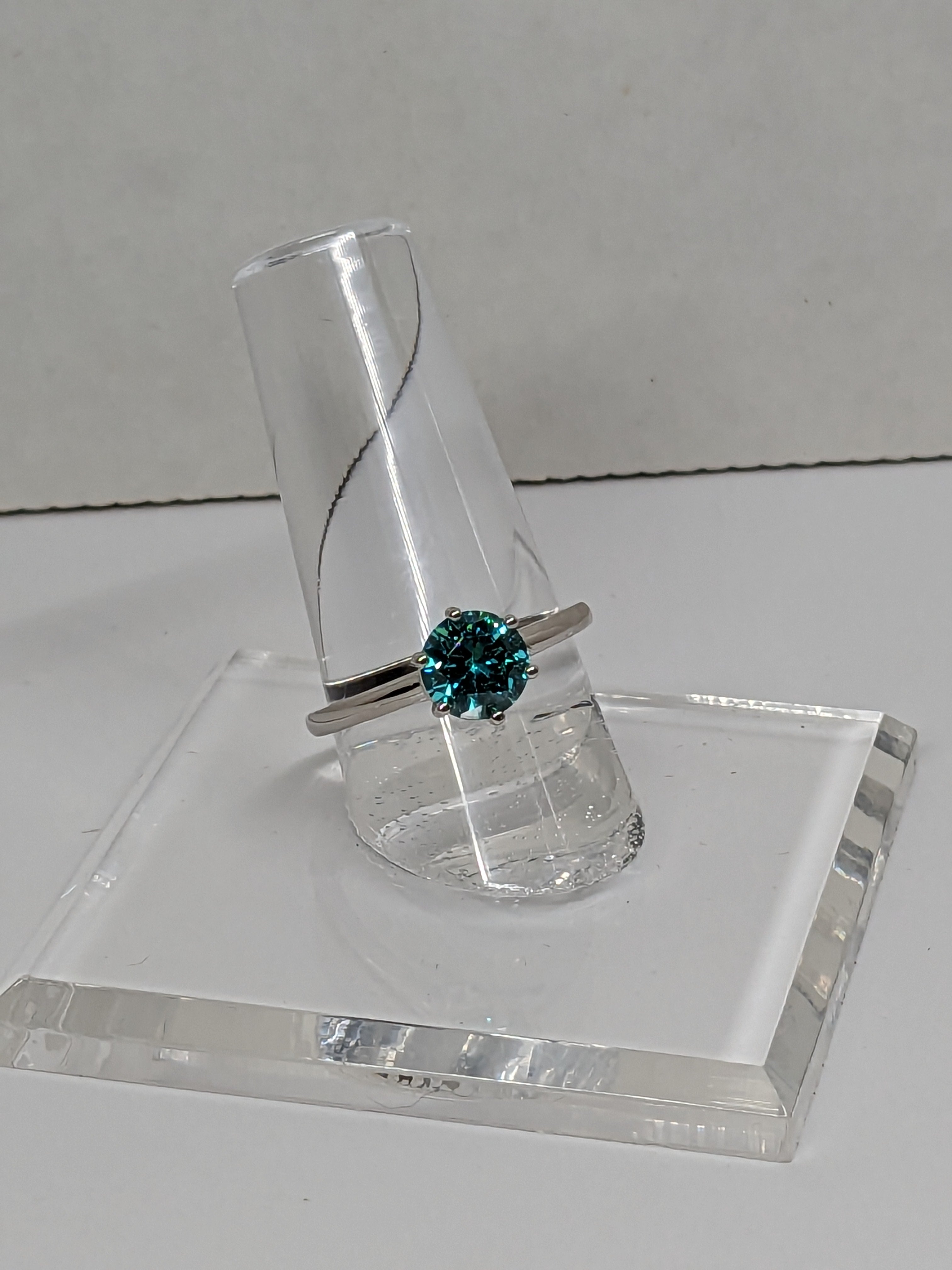 1ct Paraíba‑Color Hydrothermal Quartz Solitaire Ring • Rhodium‑Finished .925 Silver