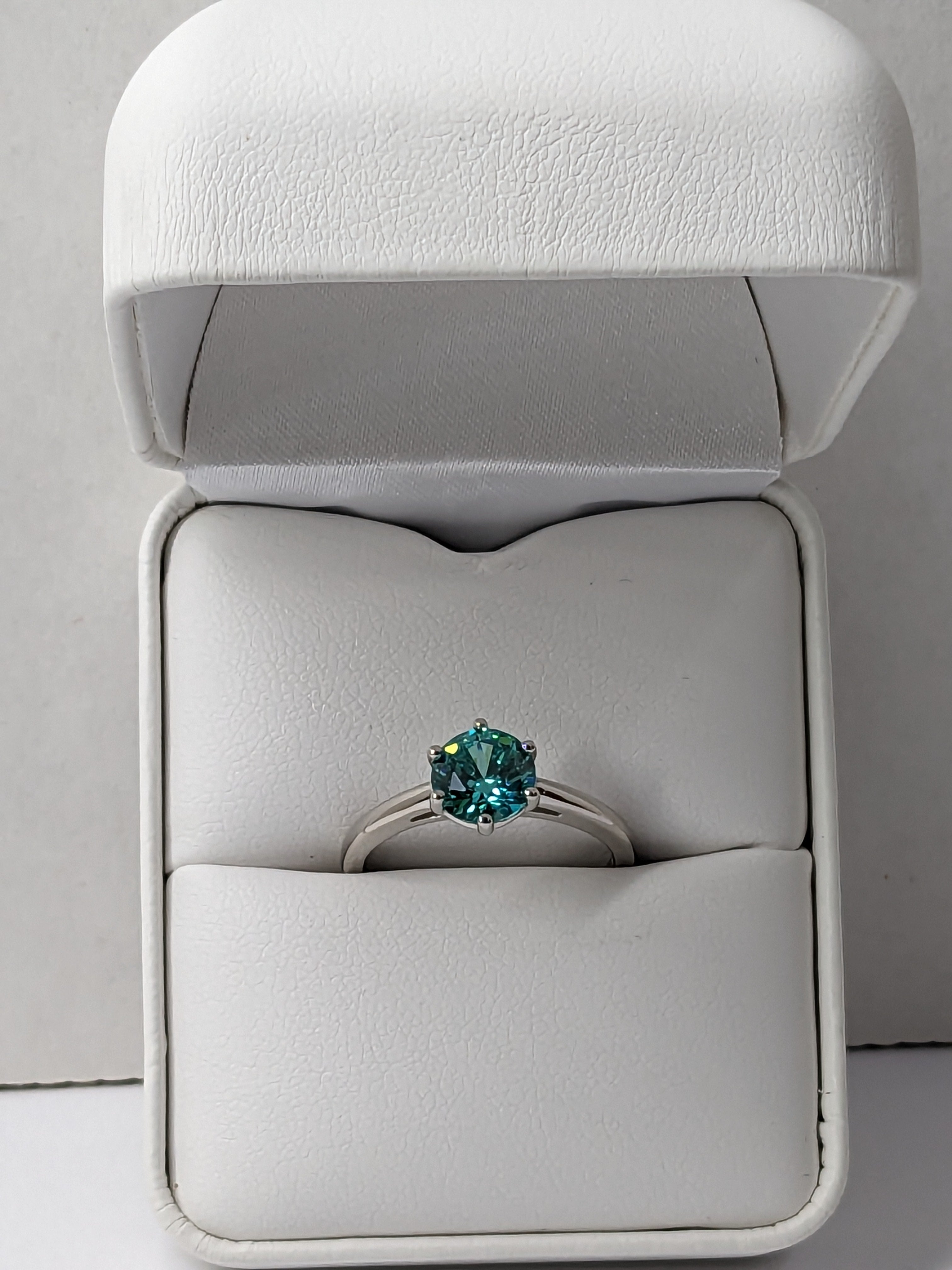 1ct Paraíba‑Color Hydrothermal Quartz Solitaire Ring • Rhodium‑Finished .925 Silver