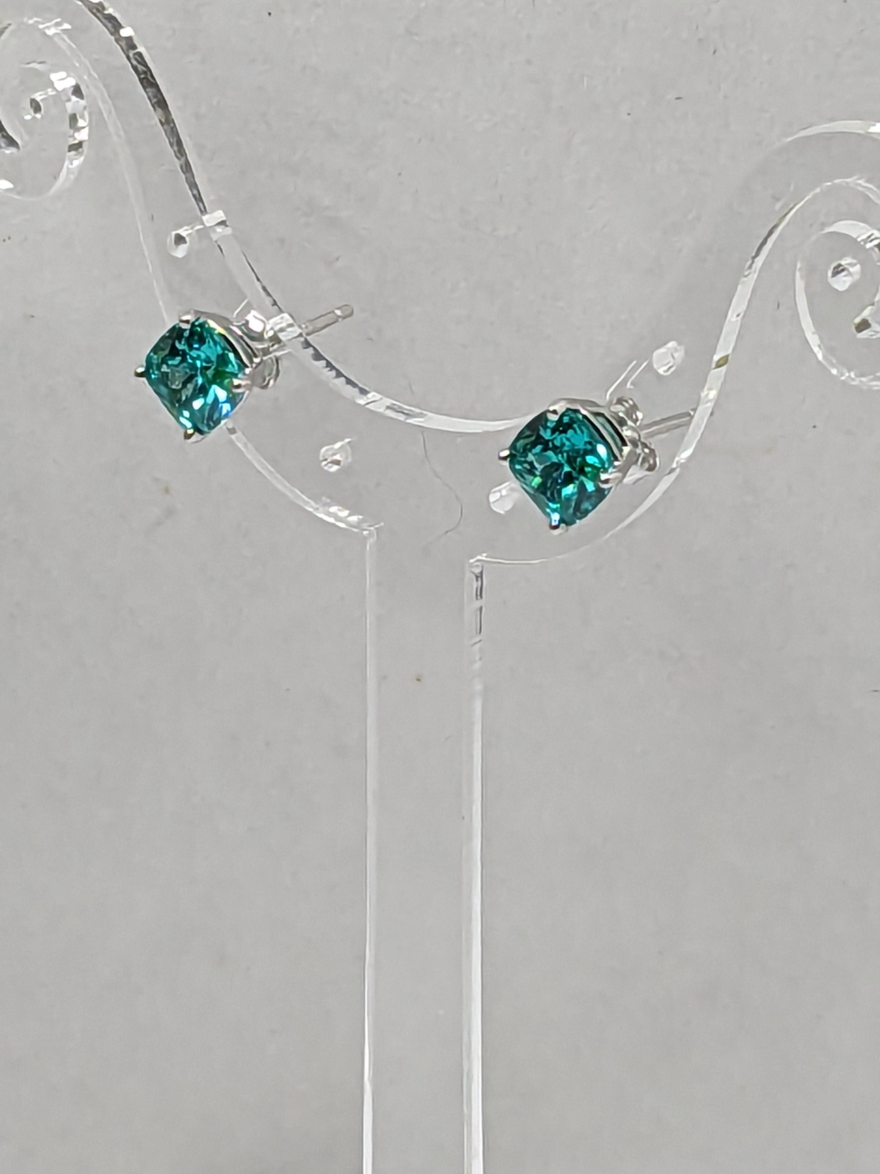 Lab‑grown Paraíba‑color Hydrothermal Quartz Post Earrings