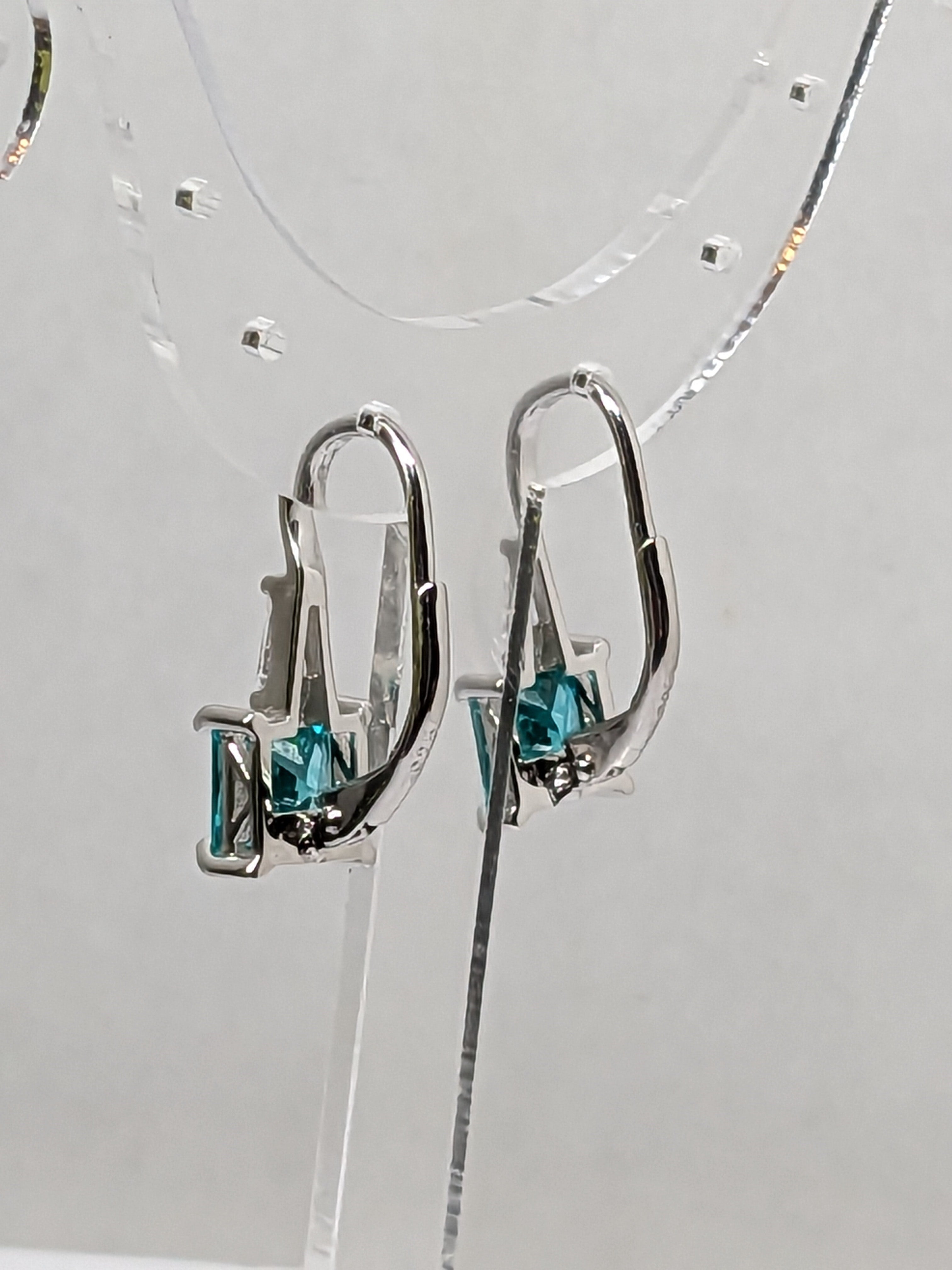 Lab‑grown Paraíba‑color Blue-green Hydrothermal Quartz Leverback Earrings