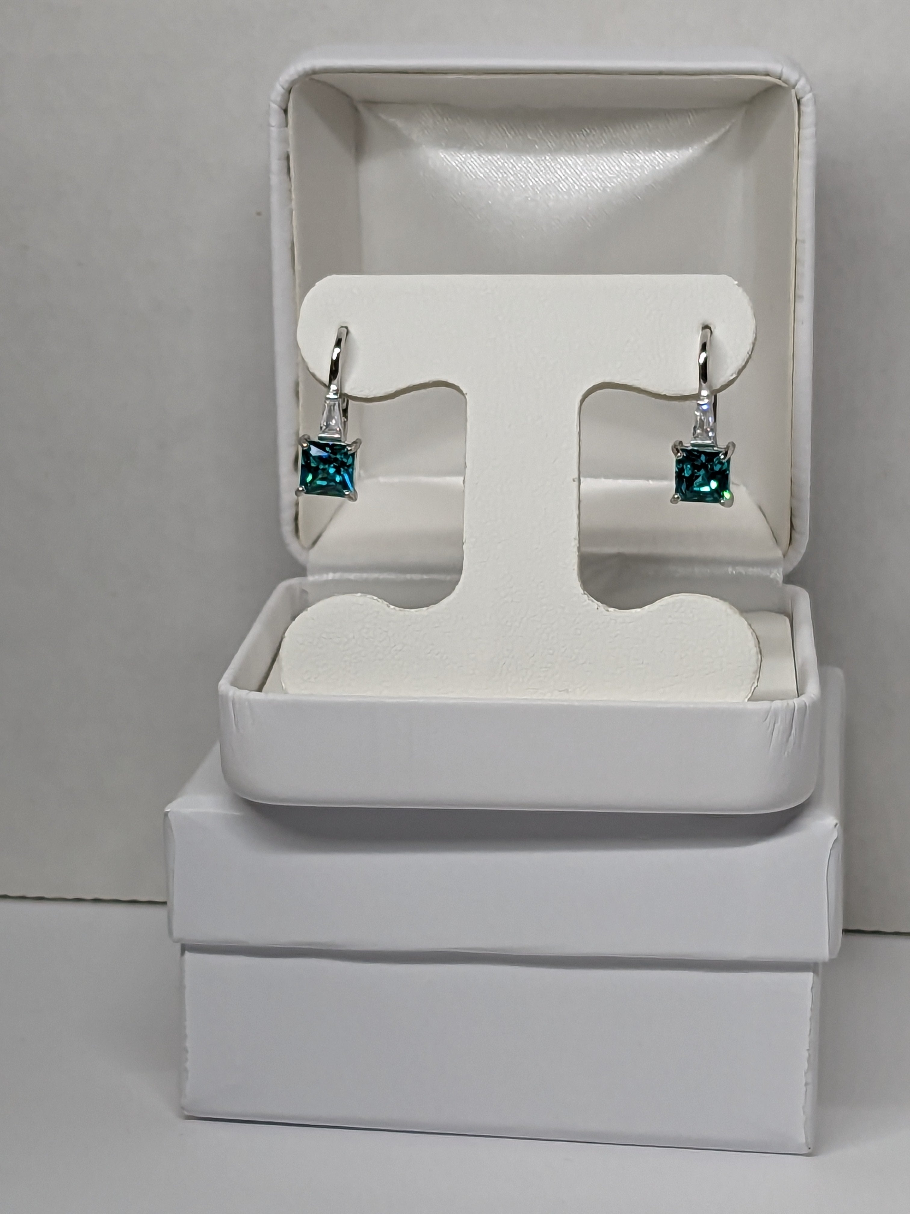 Lab‑grown Paraíba‑color Blue-green Hydrothermal Quartz Leverback Earrings