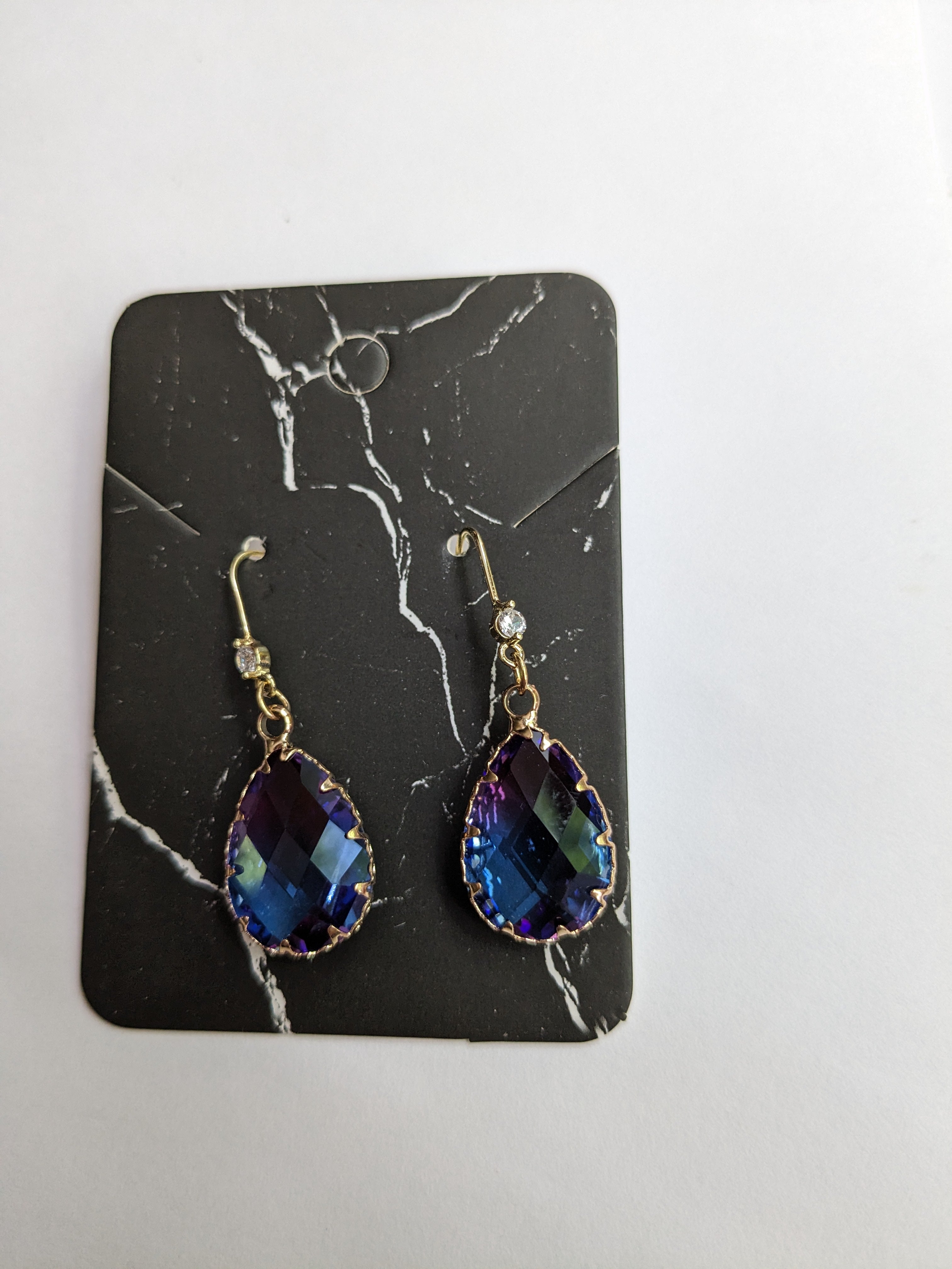 Large Eye Catching Two Tone Faceted Pear Shaped Crystal Prism Earrings