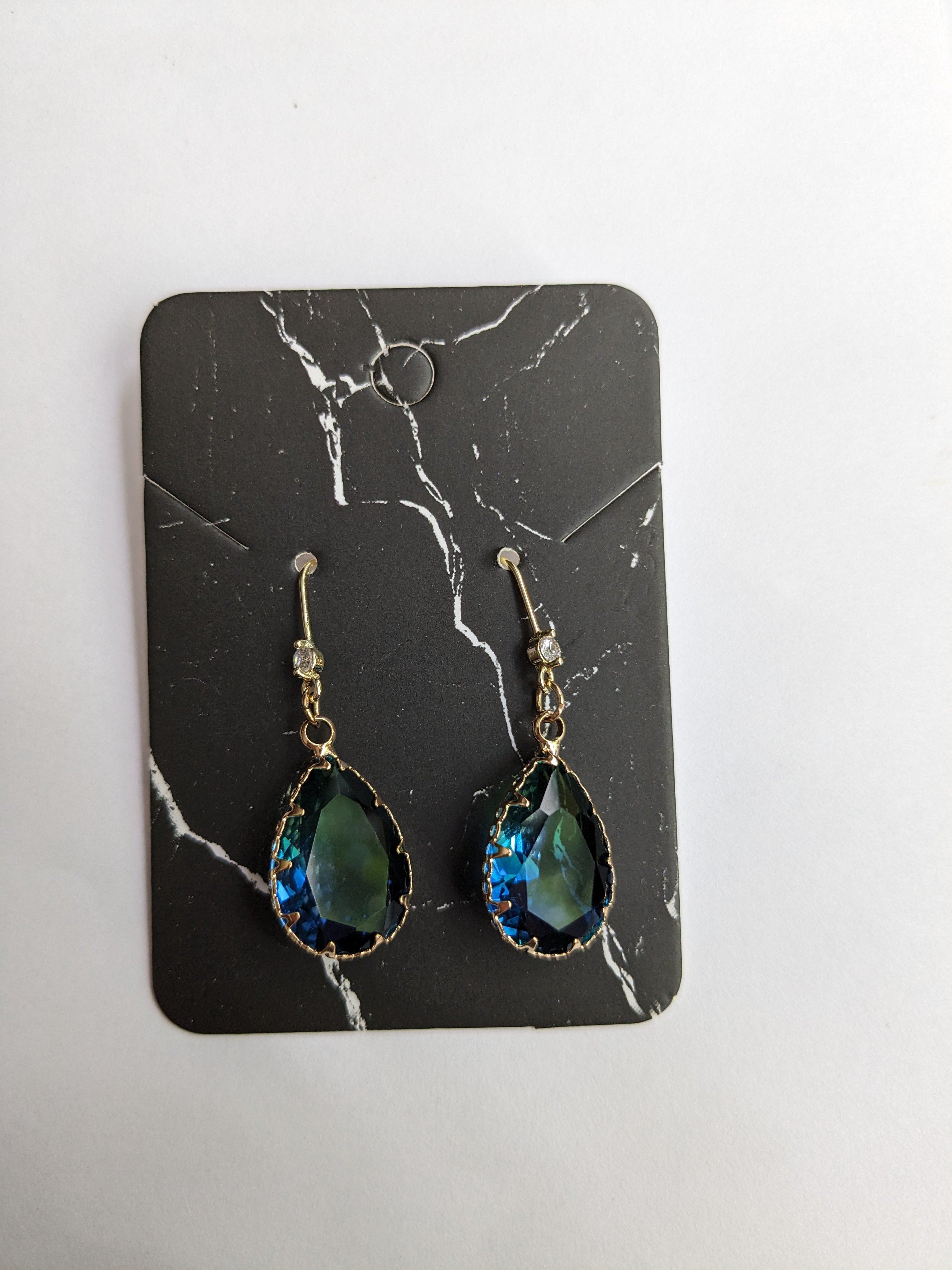 Large Eye Catching Two Tone Faceted Pear Shaped Crystal Prism Earrings
