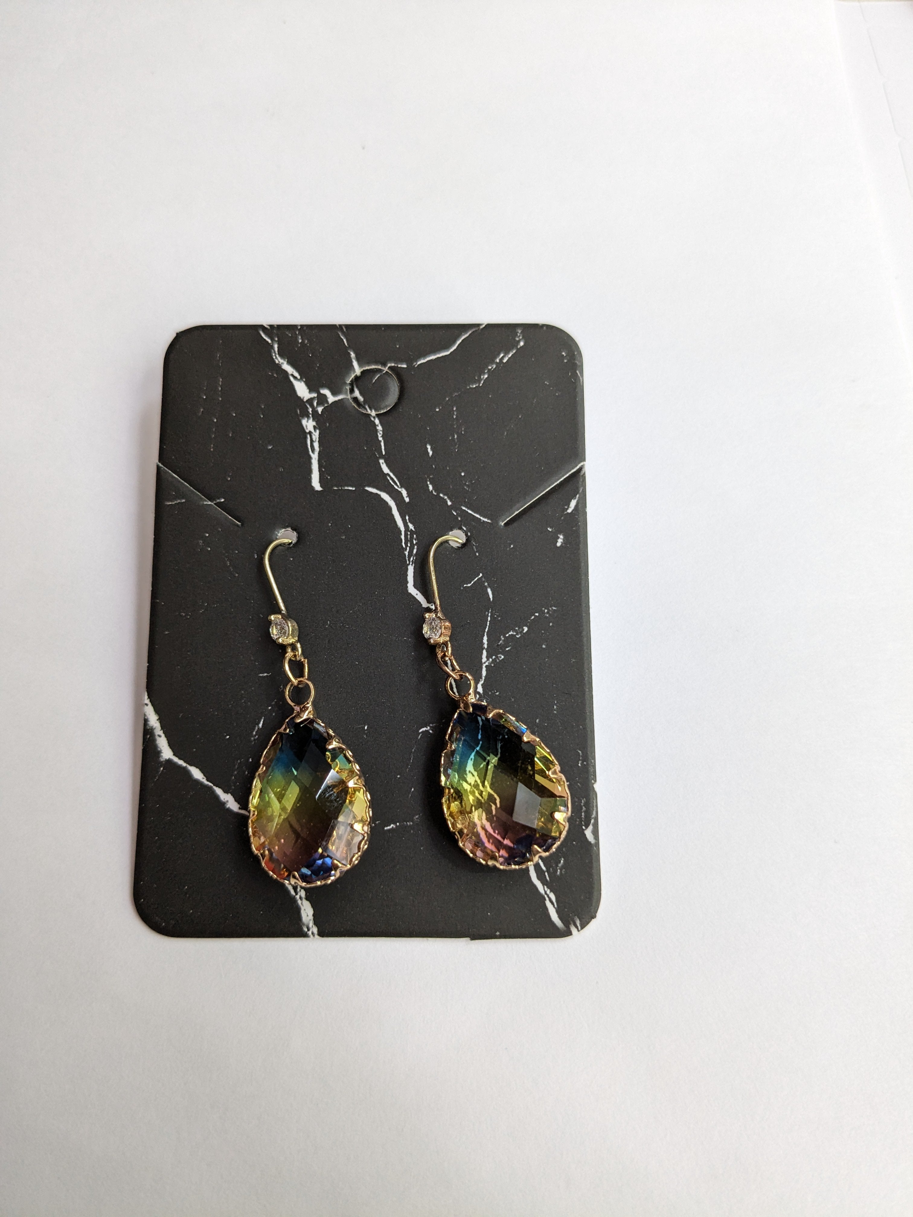 Large Eye Catching Two Tone Faceted Pear Shaped Crystal Prism Earrings