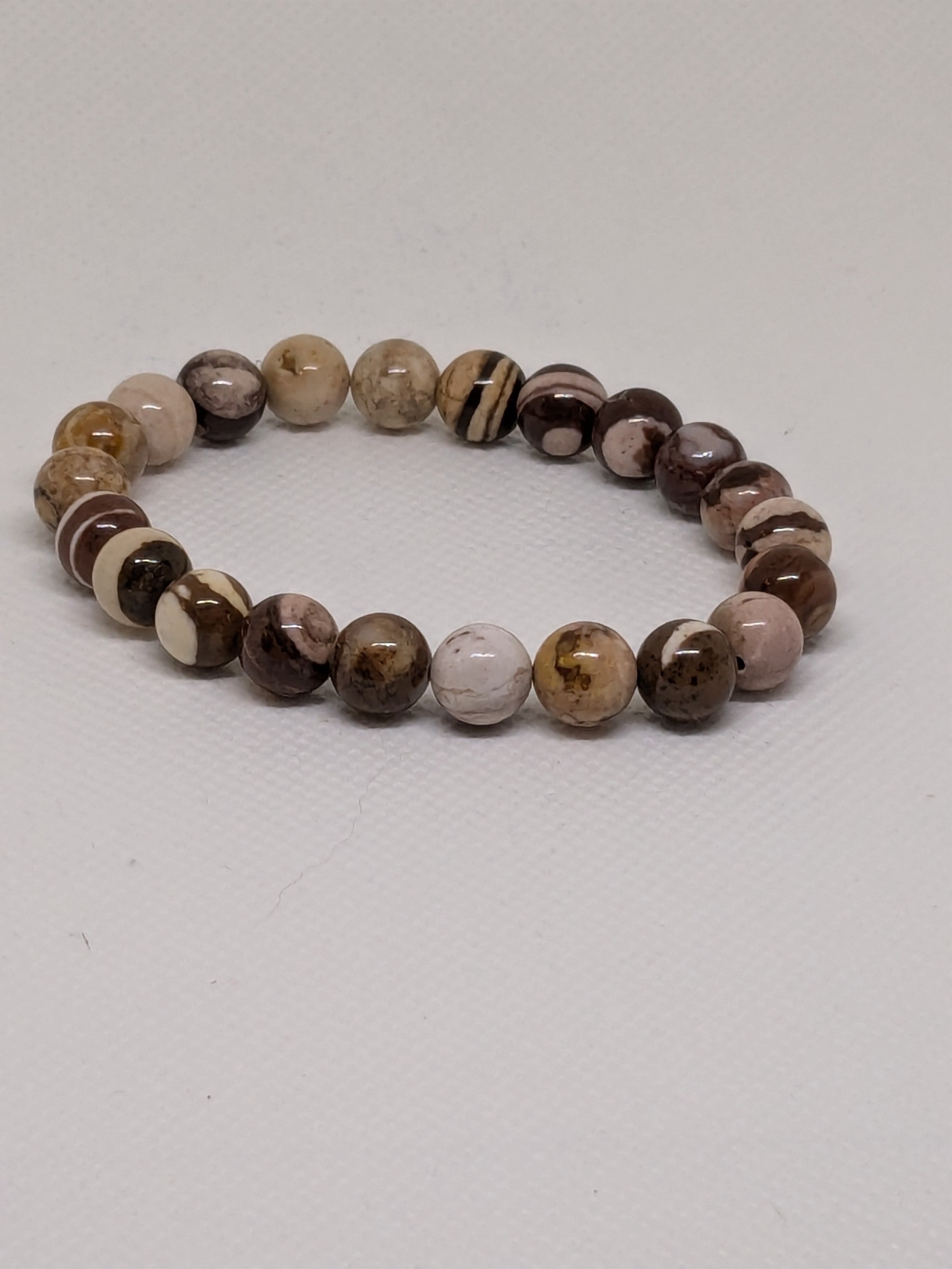 thumbnail image 2 of Natural Sea Sediment Jasper & Wood Beaded Stretch Bracelet - Adjustable 6.5-7.5 2 of 6