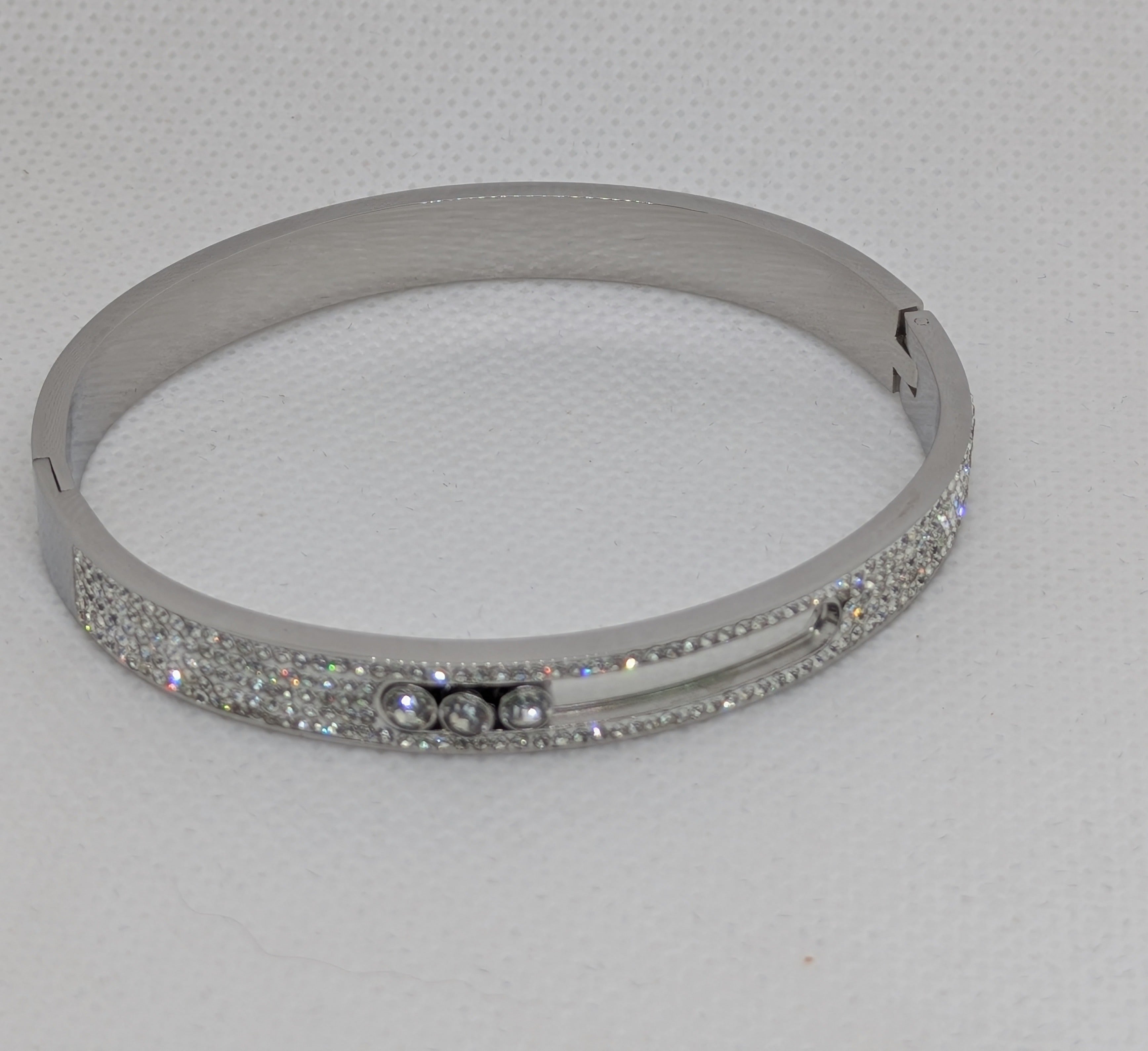 Stackable Hinged Bangle in Stainless Steel – Studded Anniversary‑Style Design in Silver or 18K Gold‑Plated Finish