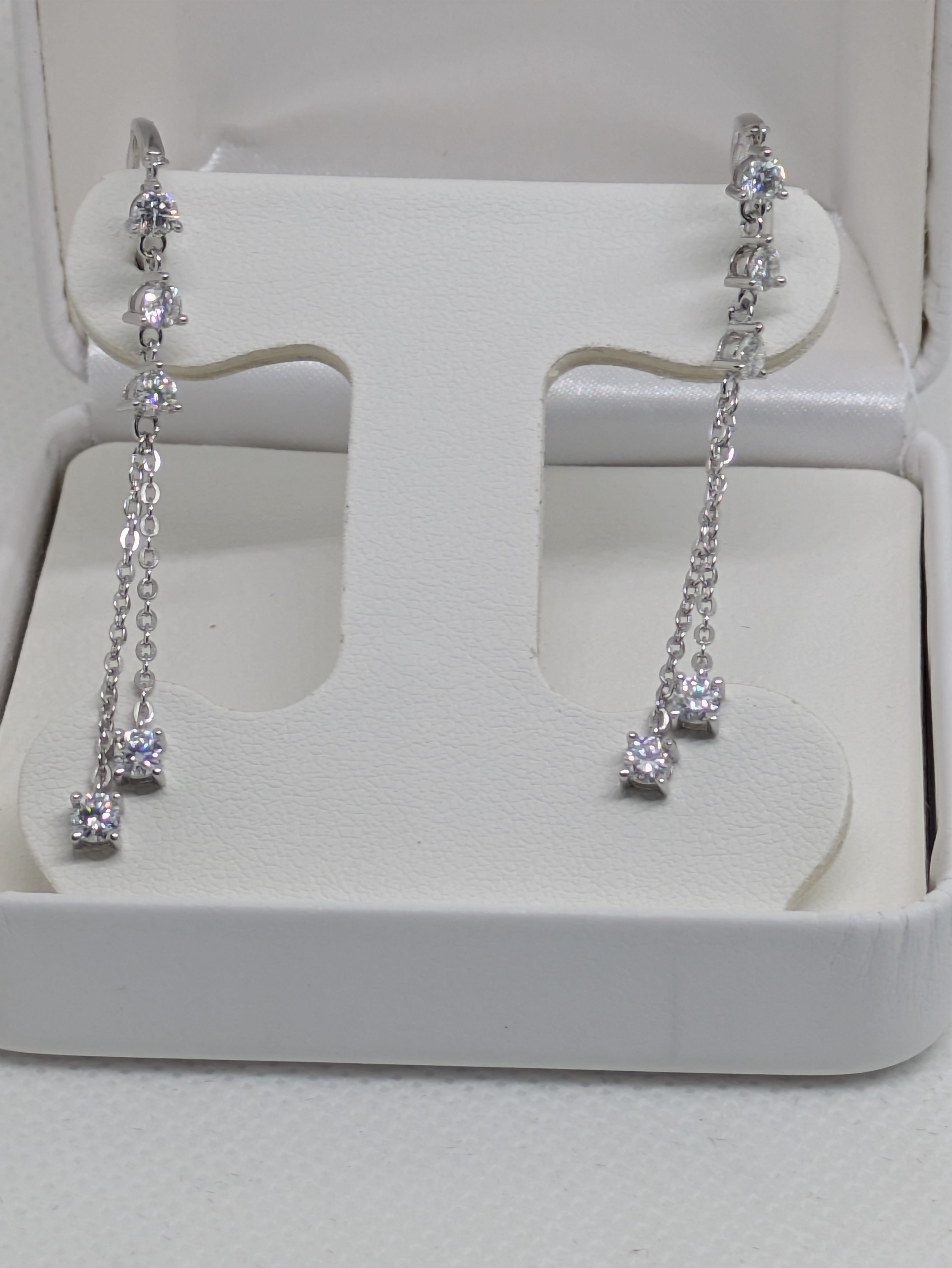 Moissanite Dangle Chain Earrings | D-Color Lever Back | Silver & Gold | 1 CTW