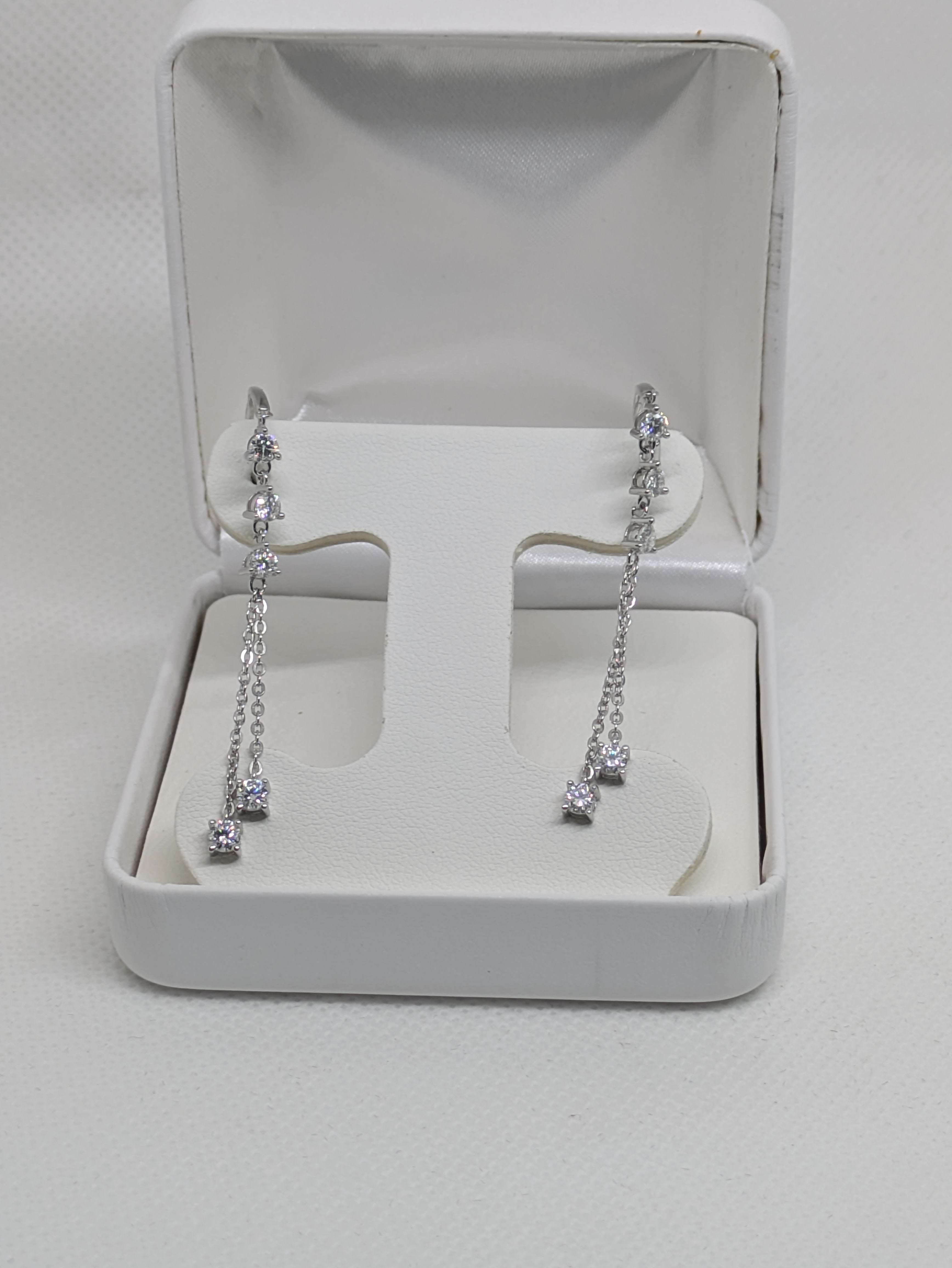 Moissanite Dangle Chain Earrings | D-Color Lever Back | Silver & Gold | 1 CTW